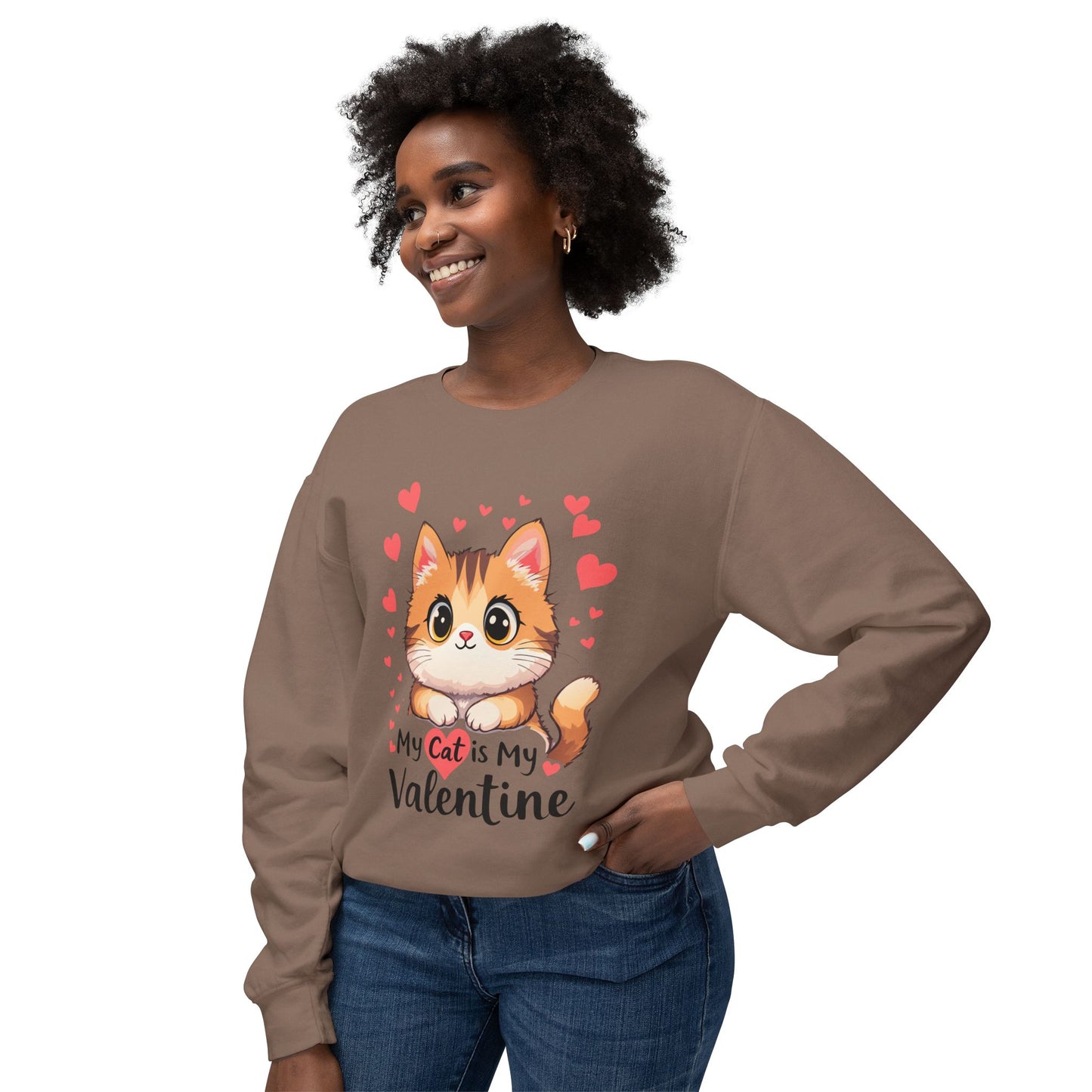 Cartoon Cat Valentine Crewneck Sweatshirt