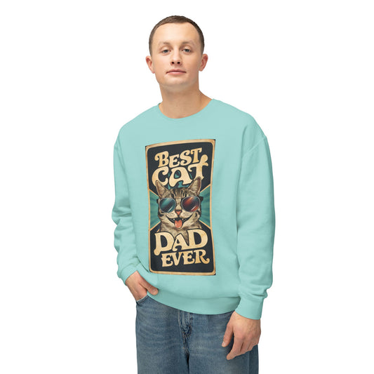 Cat Dad Lightweight Crewneck Sweatshirt - Cute Best Cat Ever Design