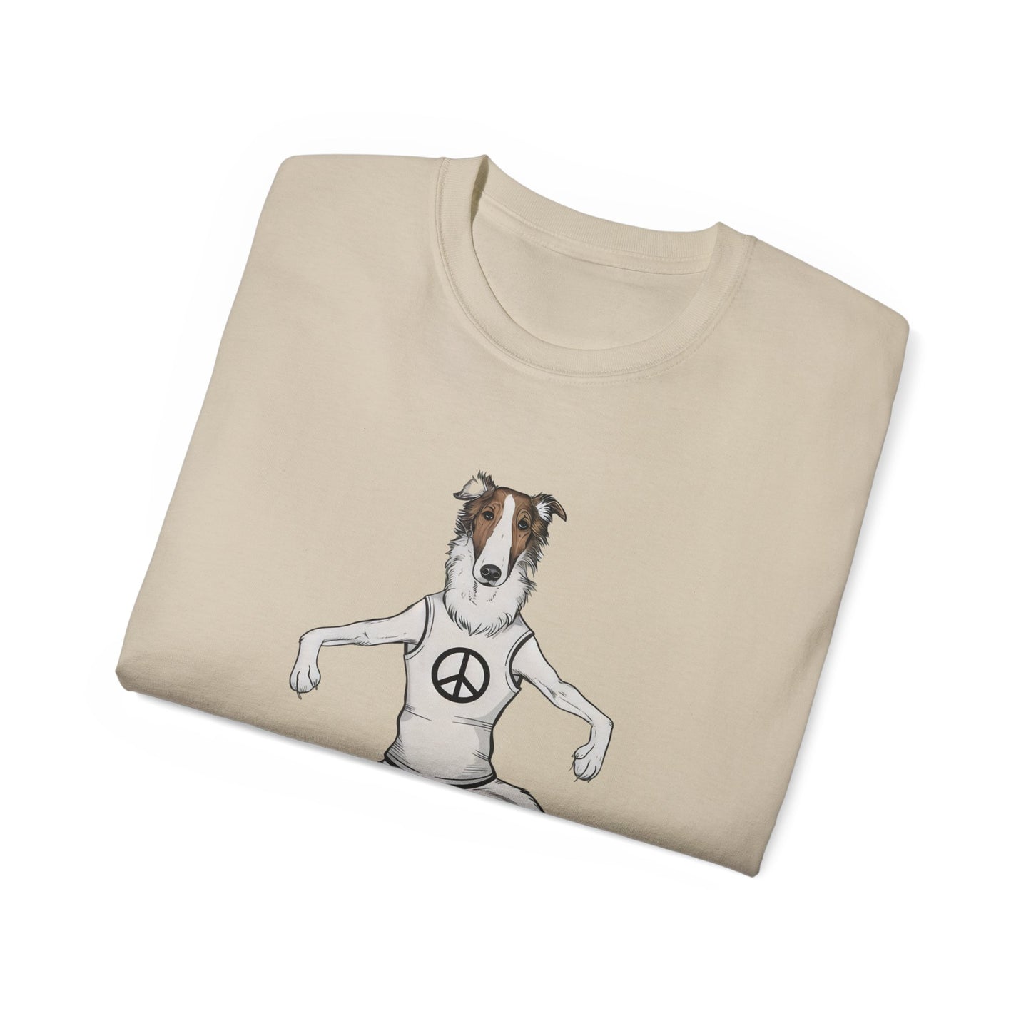 Cute Funny Cartoon Borzo Practising Yoga Organic T-Shirt