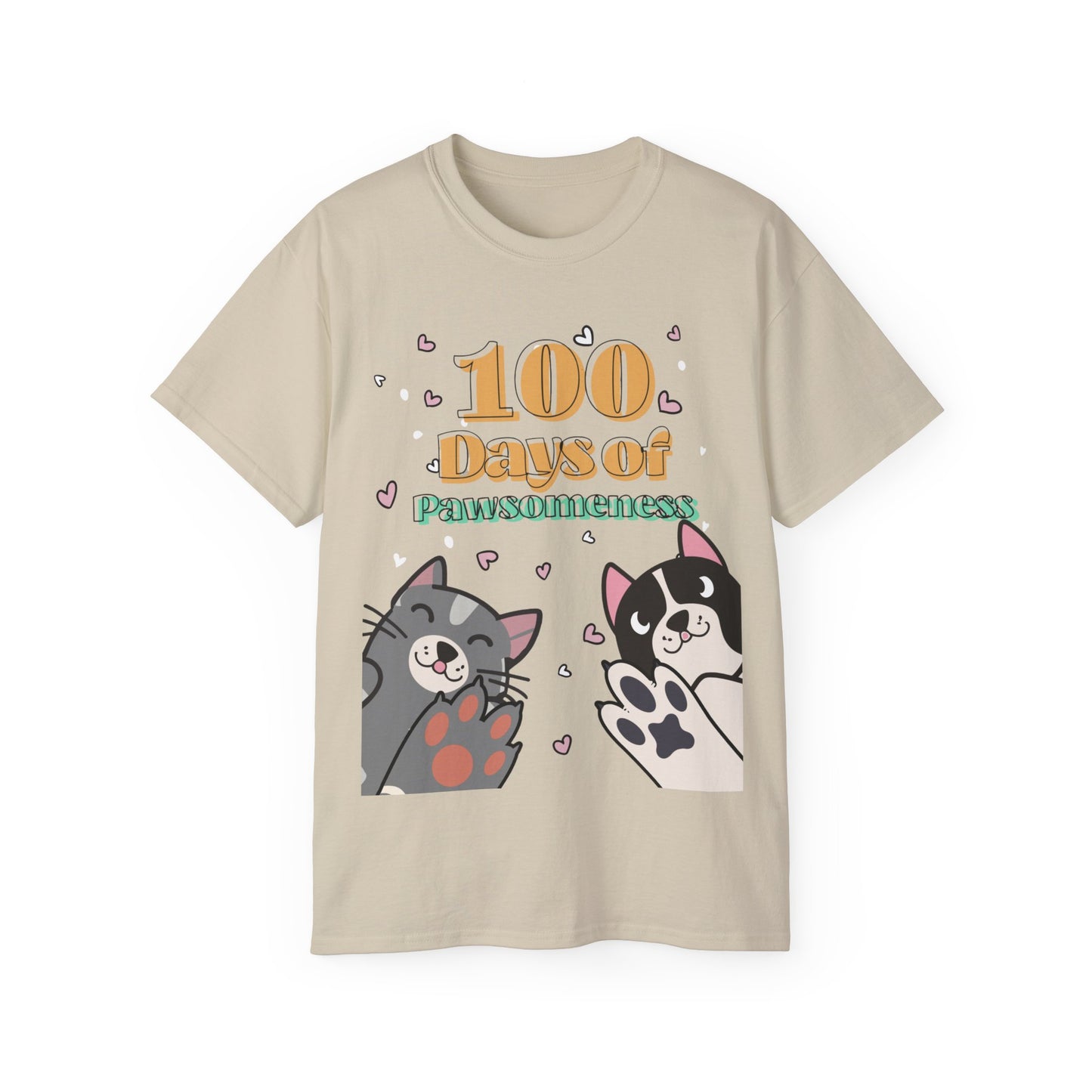 Cute Funny 100 Days of Pawsomeness Pet Lover Unisex Organic T-Shirt