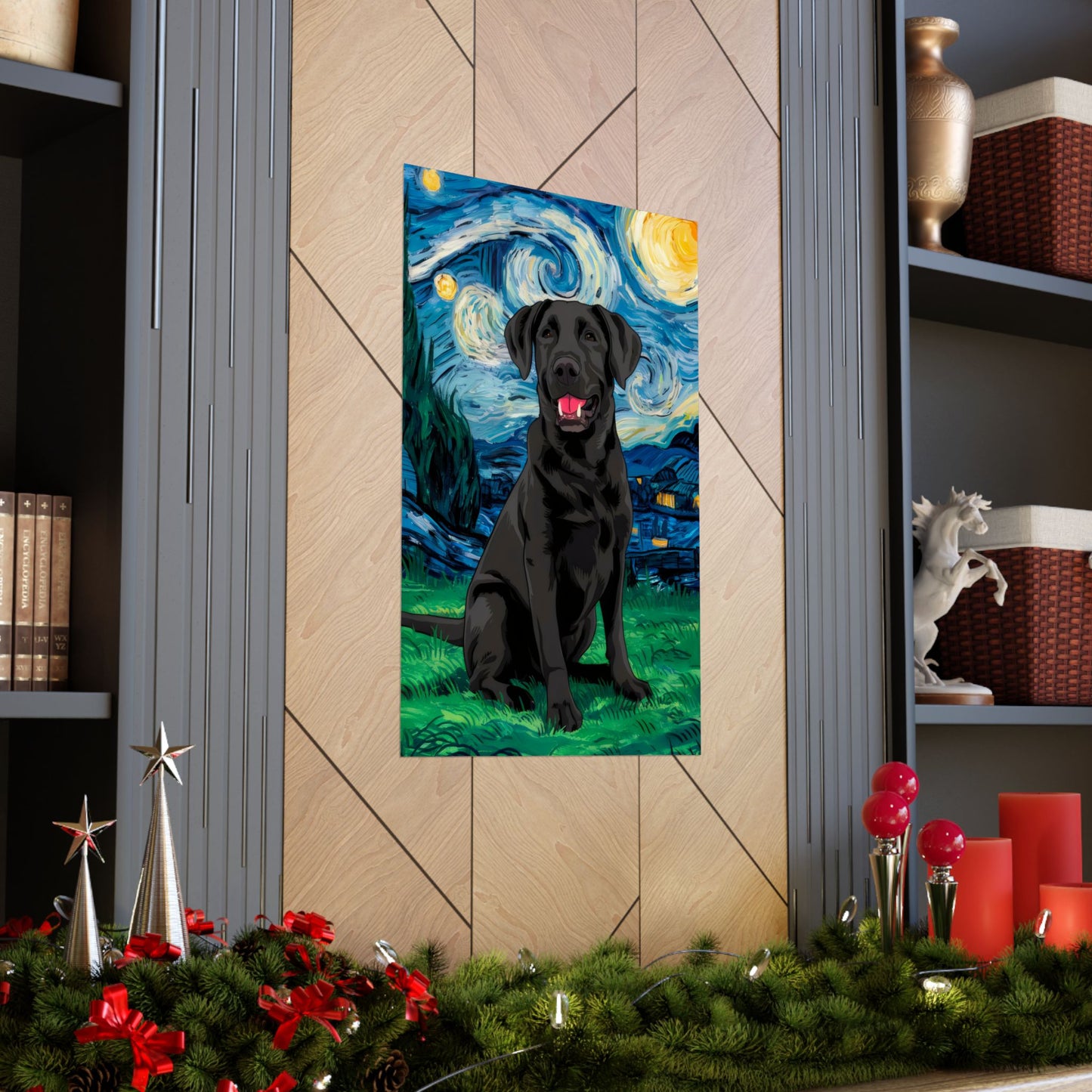 Cute Labrador Van Gogh Starry Night Matte Vertical Posters