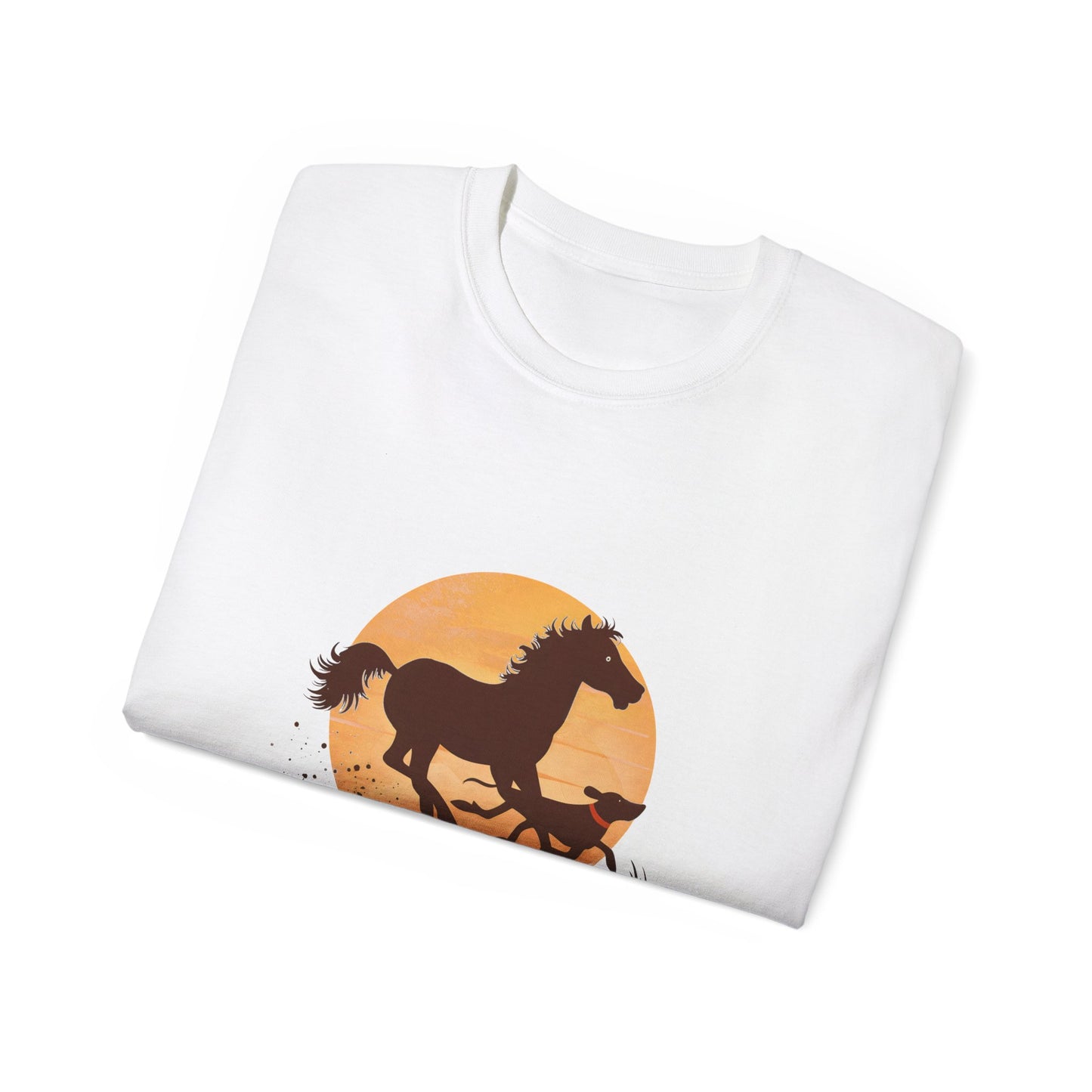 Cute Illustration Easily Distracted by Horses and Dogs Unisex Organic T-Shirt