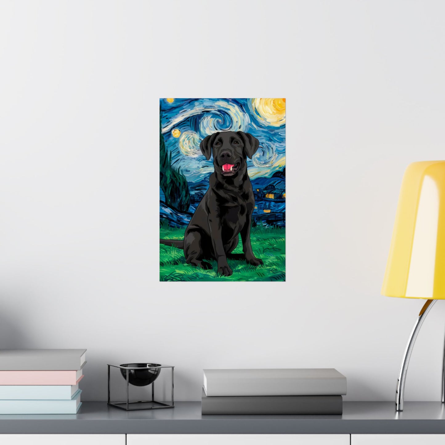 Cute Labrador Van Gogh Starry Night Matte Vertical Posters