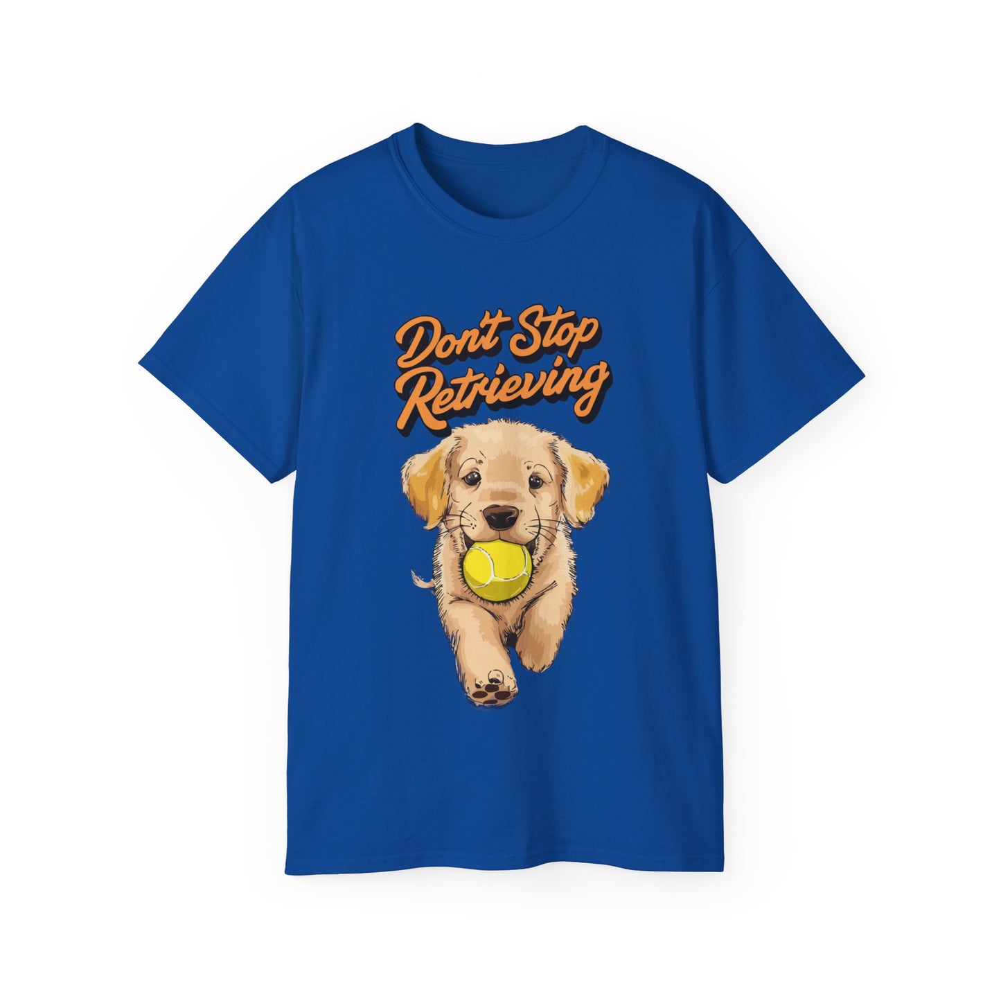 Cute Cartoon Golden Retriever Don't Stop Retrieving Unisex Organic T-Shirt