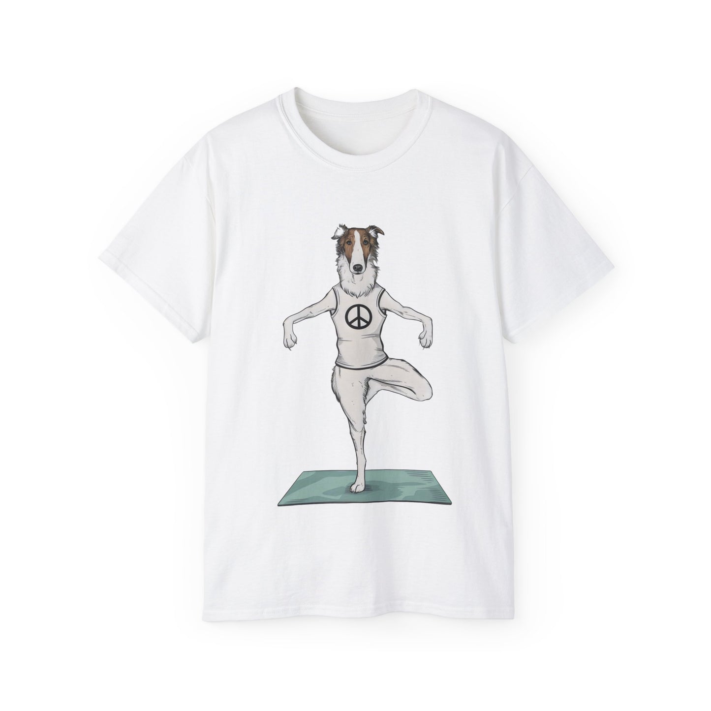 Cute Funny Cartoon Borzo Practising Yoga Organic T-Shirt