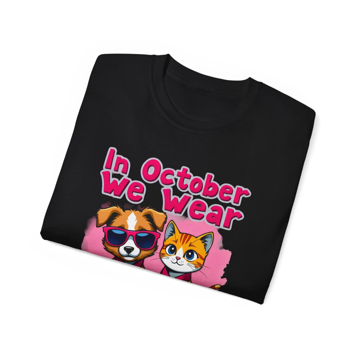 Cute Pet Cartoon In October We Wear Pink Unisex Organic T-Shirt