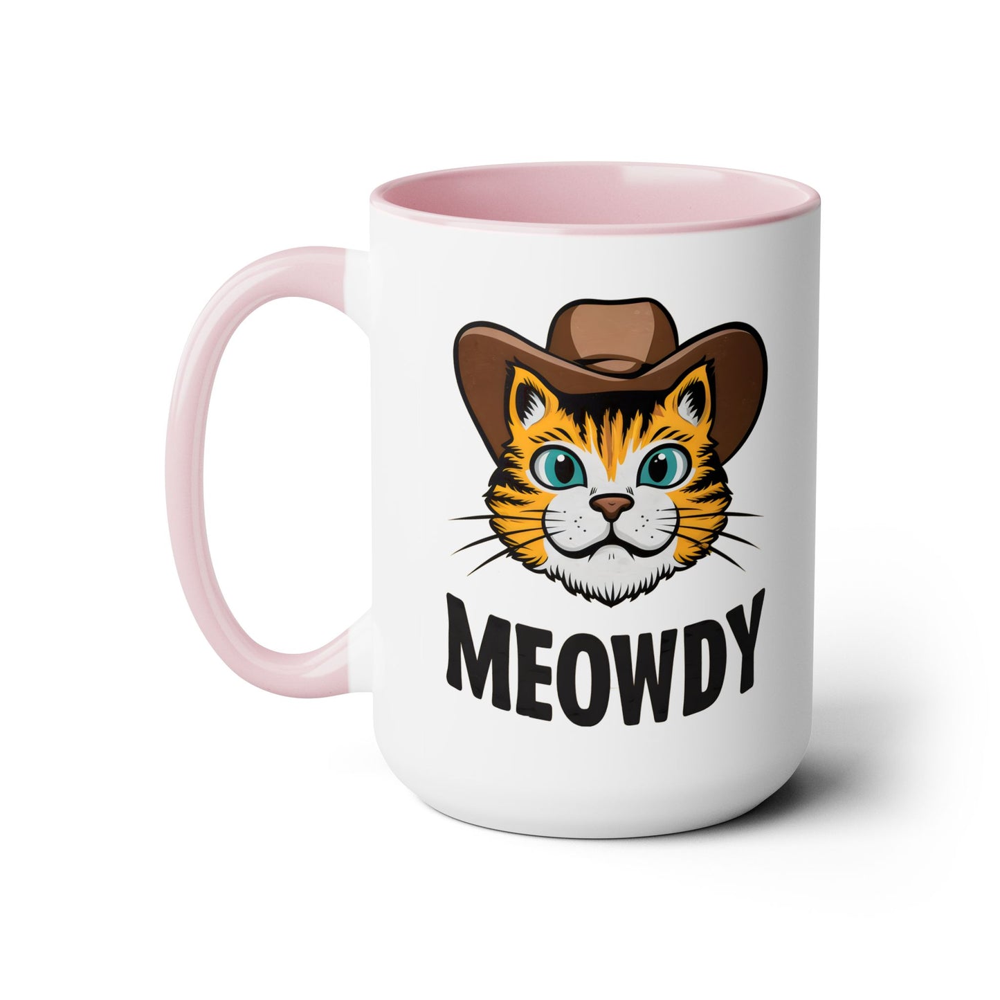 Cute Funny Cat Cartoon Meowdy Meme Two-Tone Coffee Mugs, 15oz