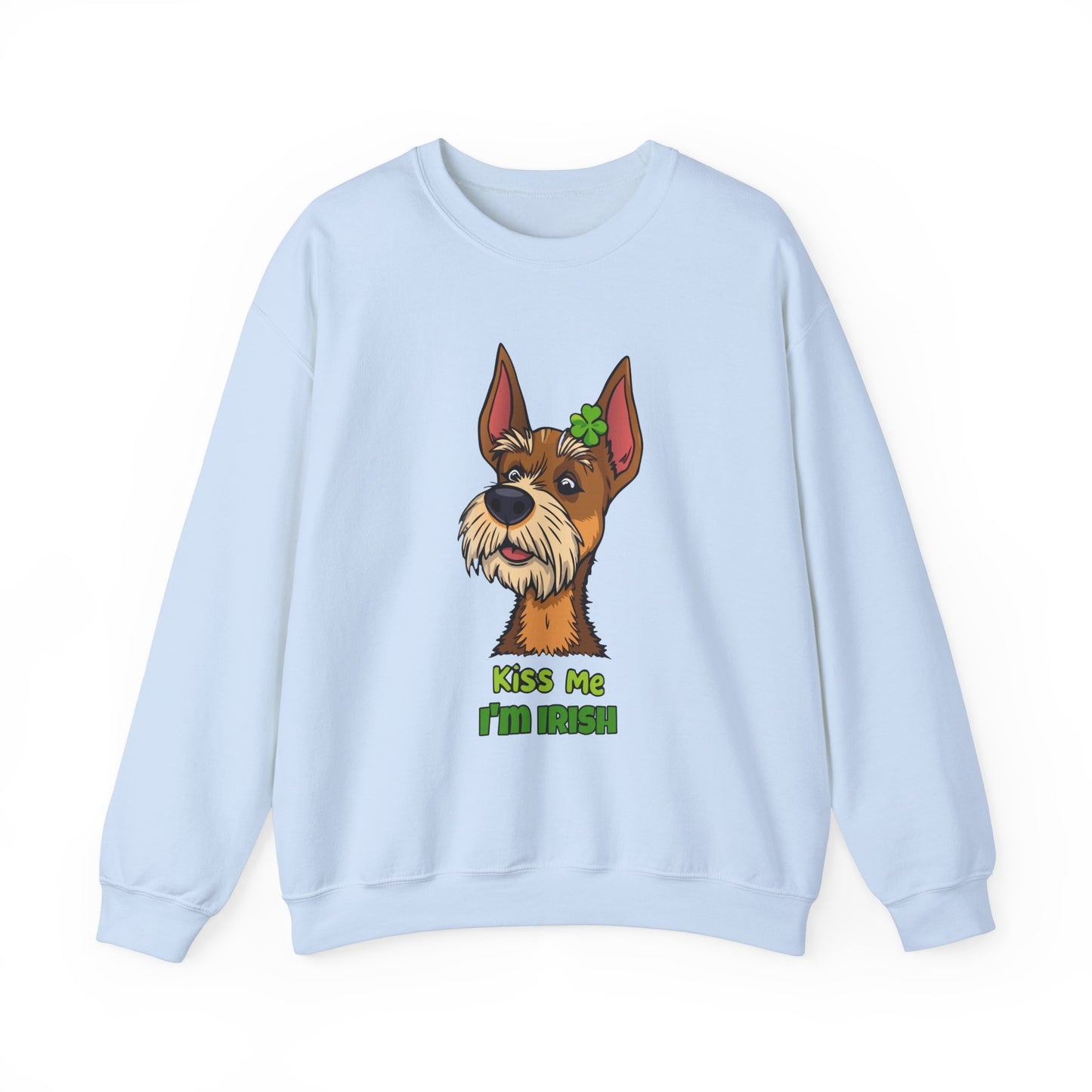 Cute Dog Cartoon Irish Terrier Kiss Me I'm Irish Meme Crewneck Sweatshirt