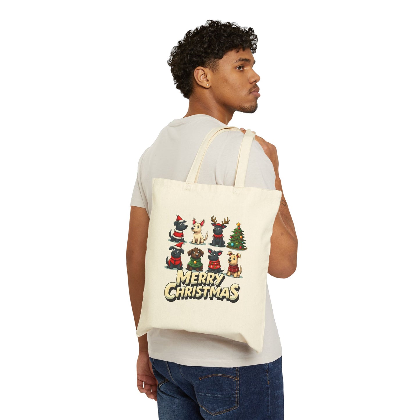 Dog Cartoon Merry Christmas Tote Bag