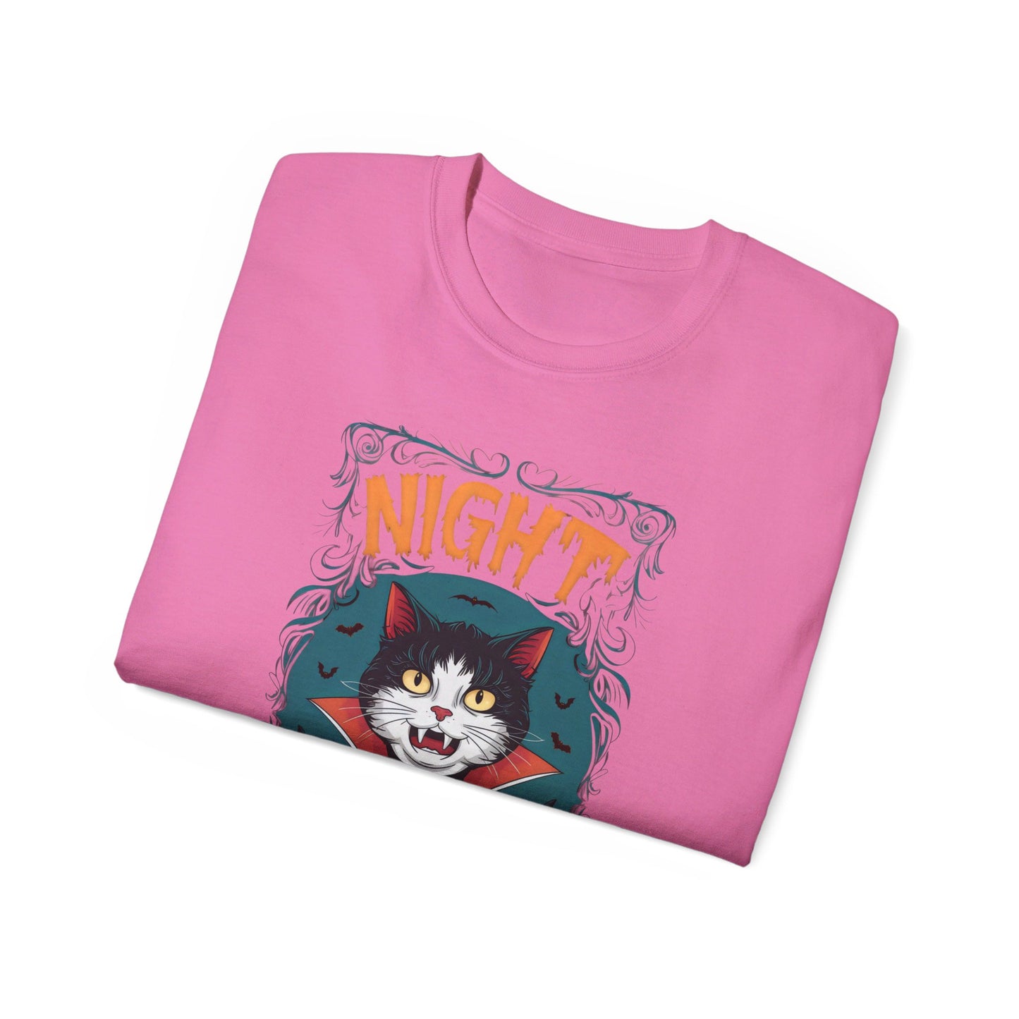 Cute Cat Cartoon Night of the Vampurr Unisex Organic T-Shirt