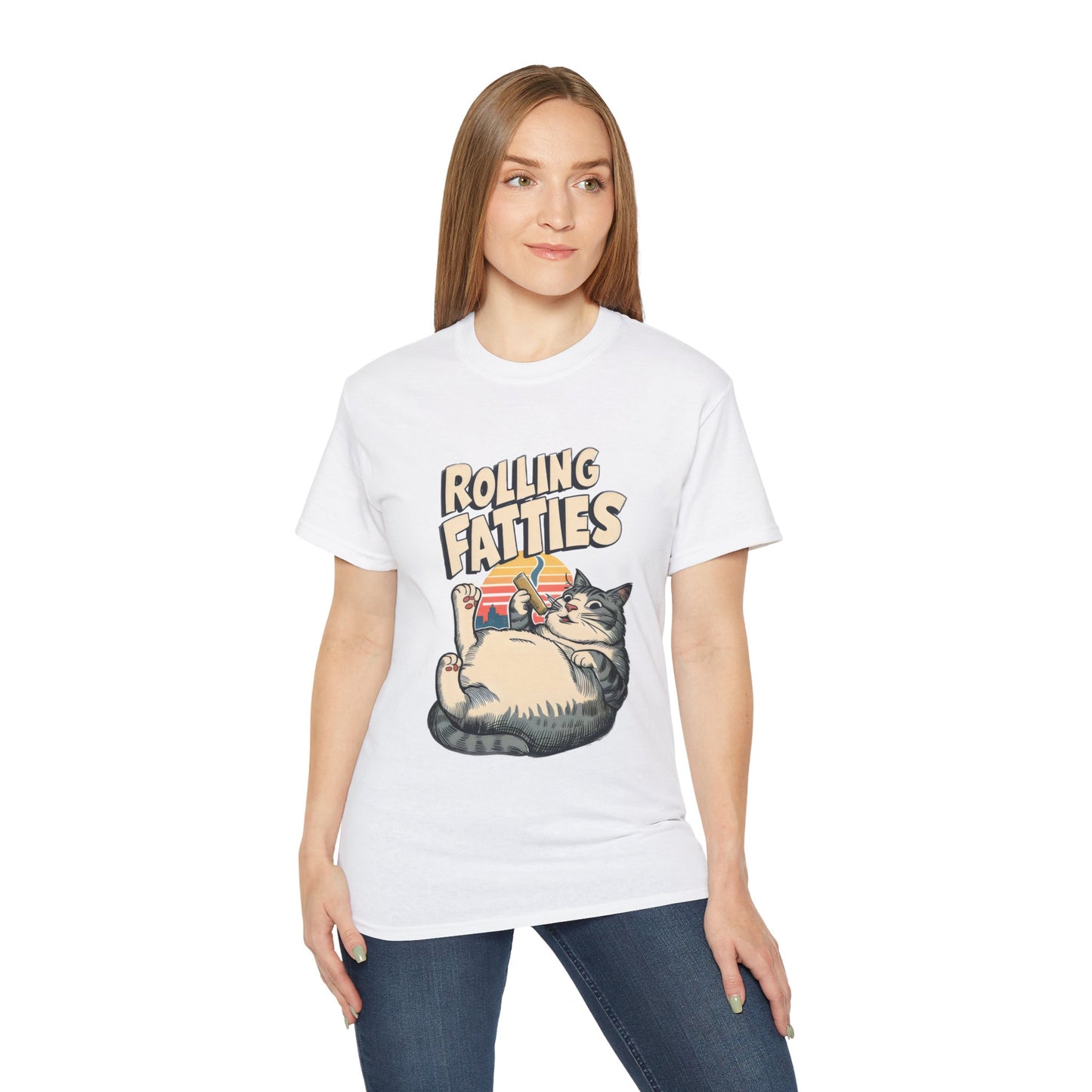 Cute Cat Cartoon Rolling Fatties Unisex Organic T-Shirt