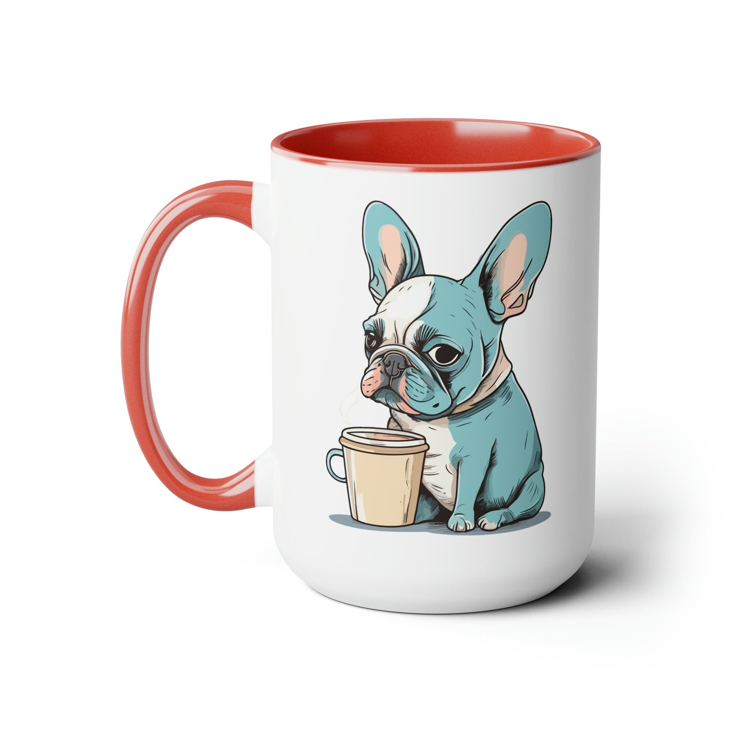 Cute Dog Drinking Coffee Meme Two-Tone Coffee Mugs, 15oz