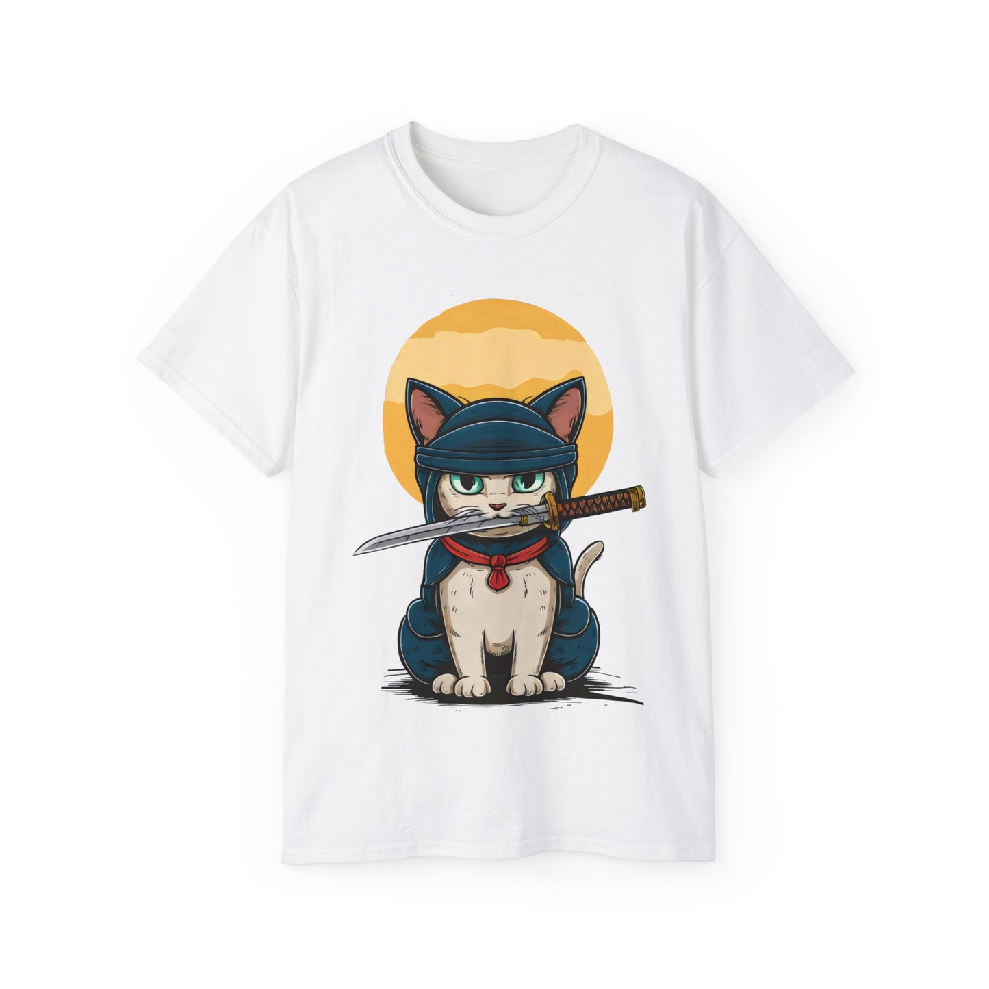 Cute Cartoon Samurai Ninja Cat Organic T-Shirt