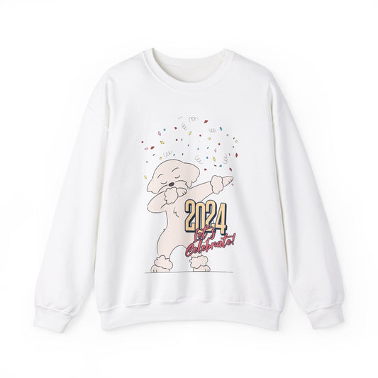 Cheeky Bichon Cute Let's Celebrate 2024 Unisex Crewneck Sweatshirt