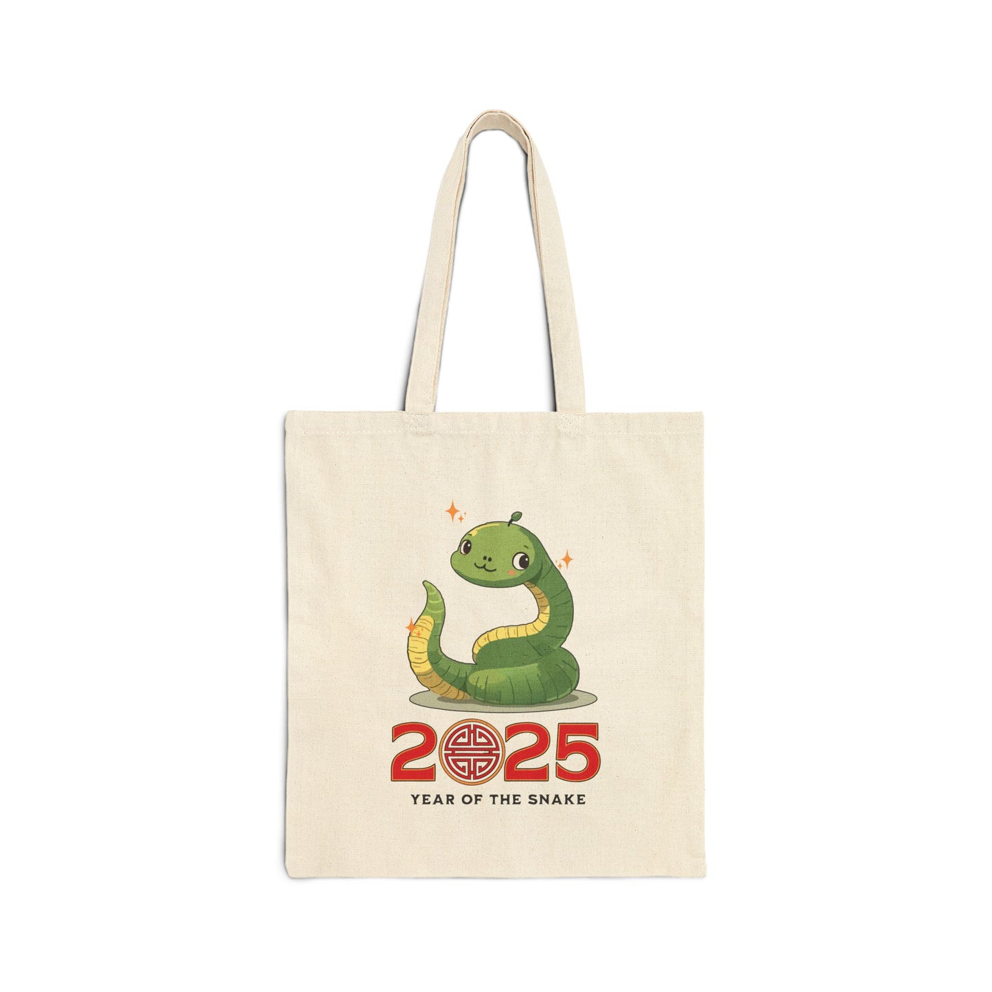 Cotton Canvas Tote Bag - Cute Cartoon 2025 Year of the Snake Design