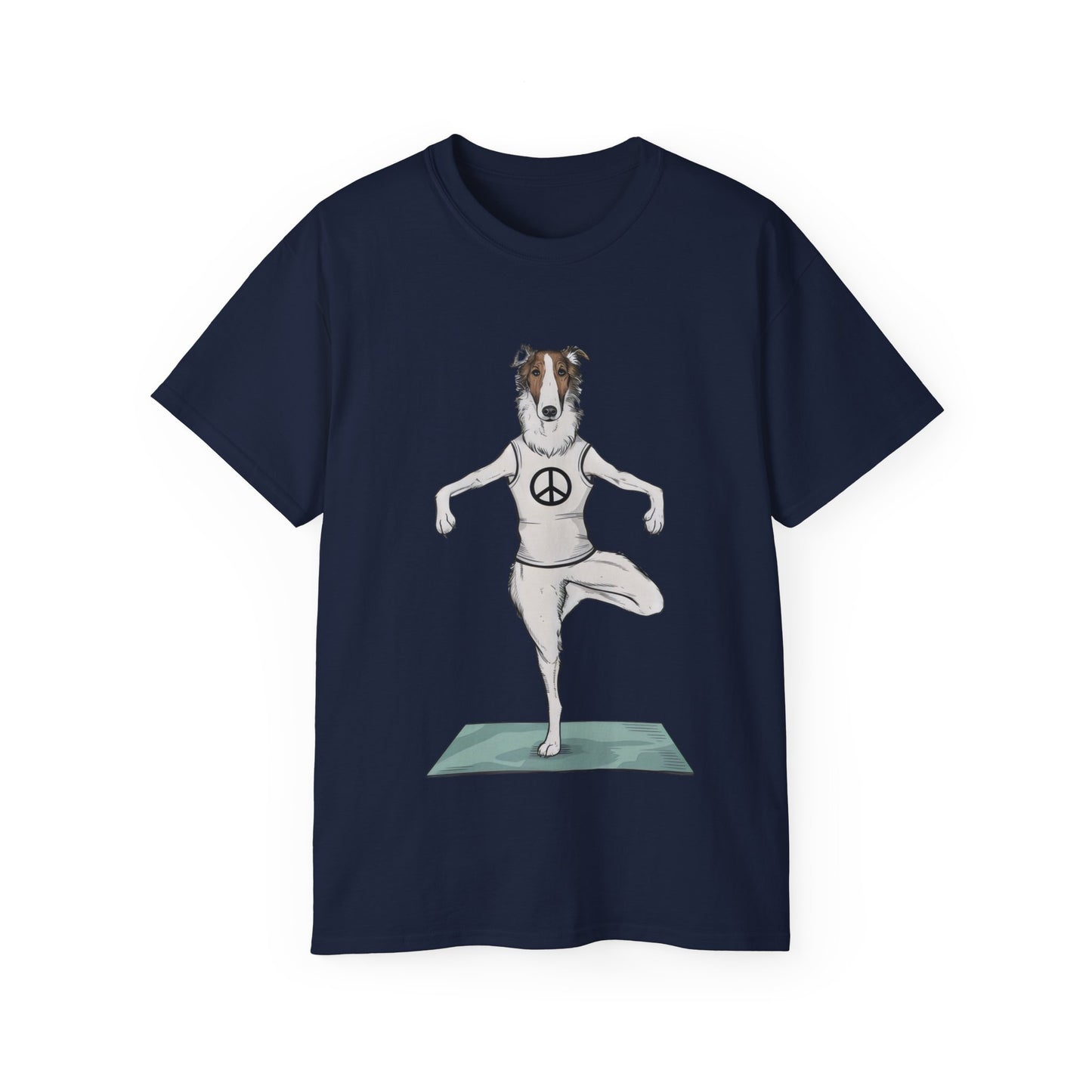 Cute Funny Cartoon Borzo Practising Yoga Organic T-Shirt