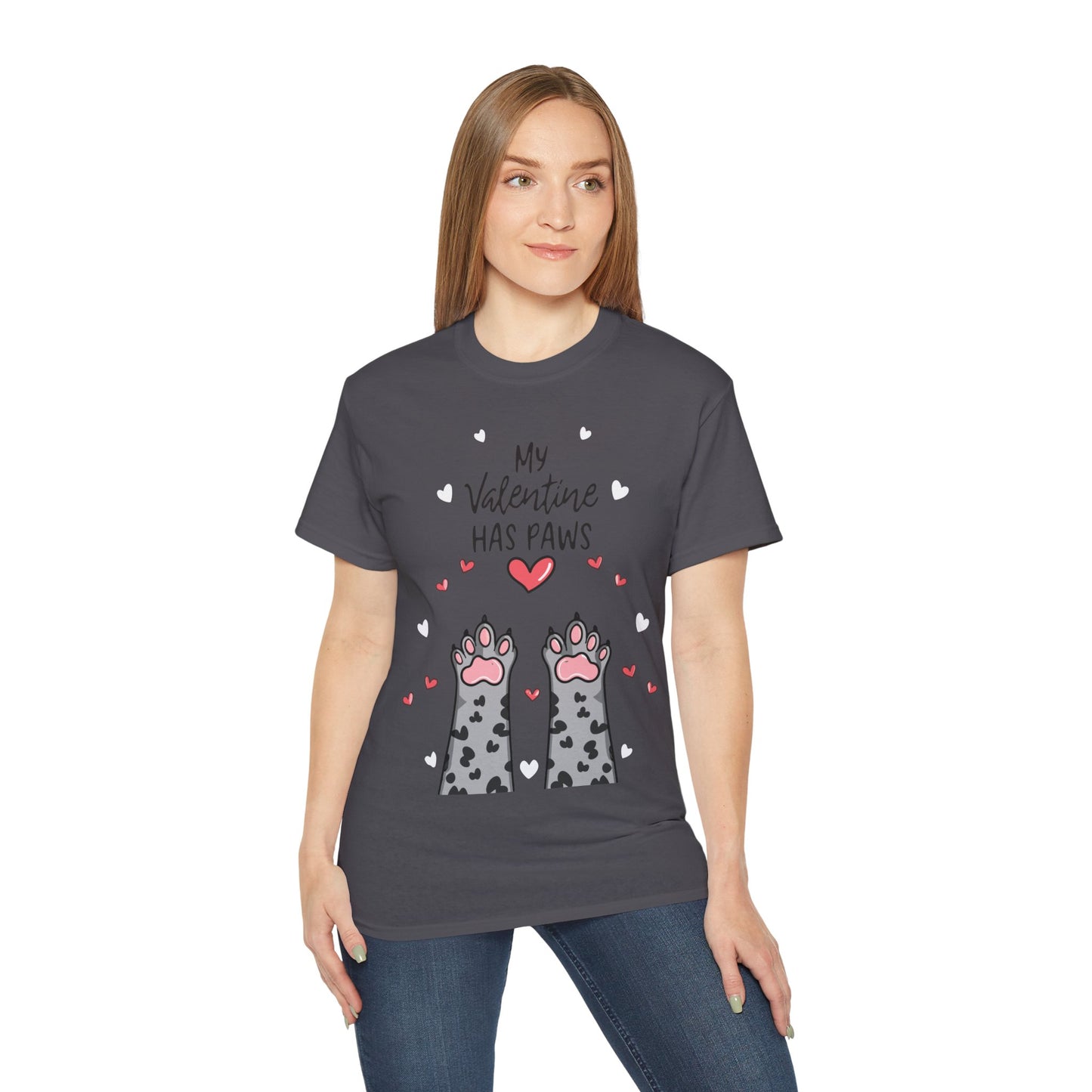 Cute Funny My Valentine Has Paws Unisex Organic T-Shirt