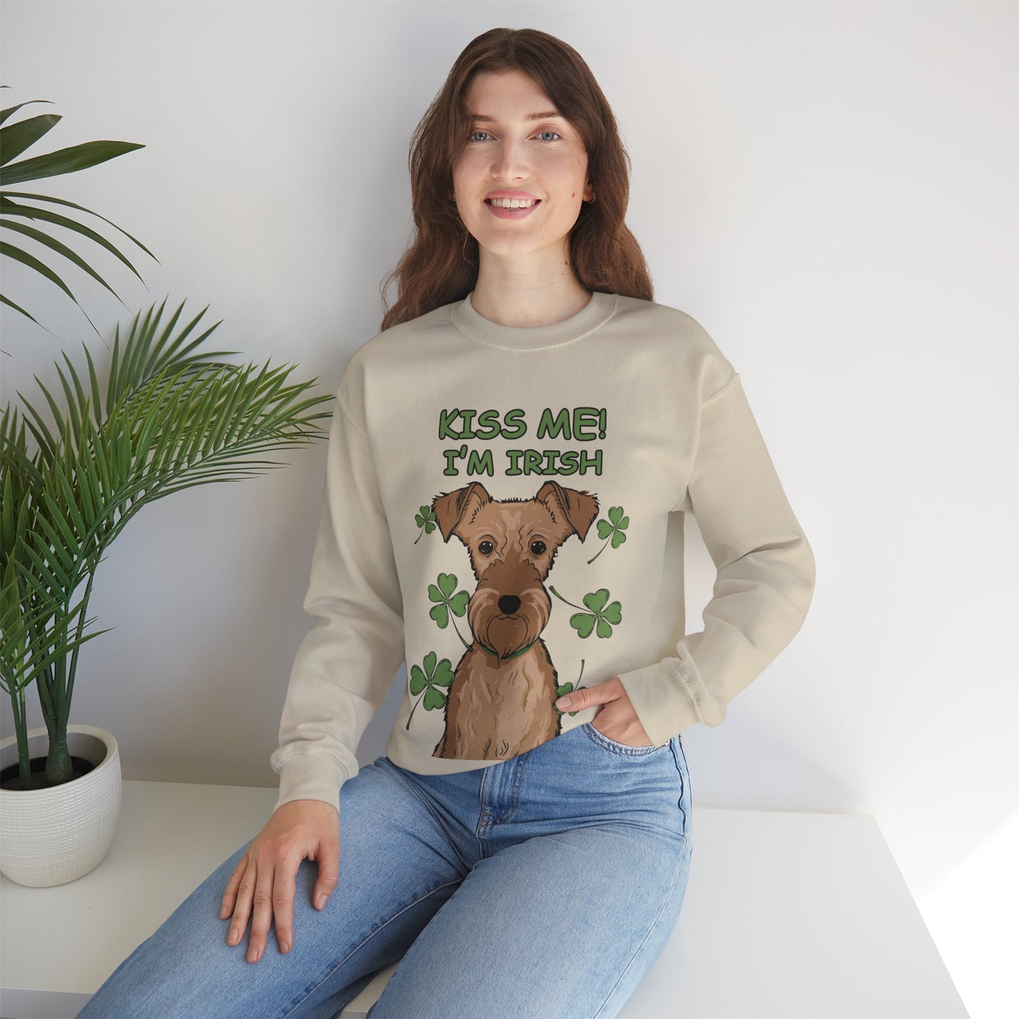 Cute Dog Cartoon St Patrick's Day Irish Terrier Crewneck Sweatshirt