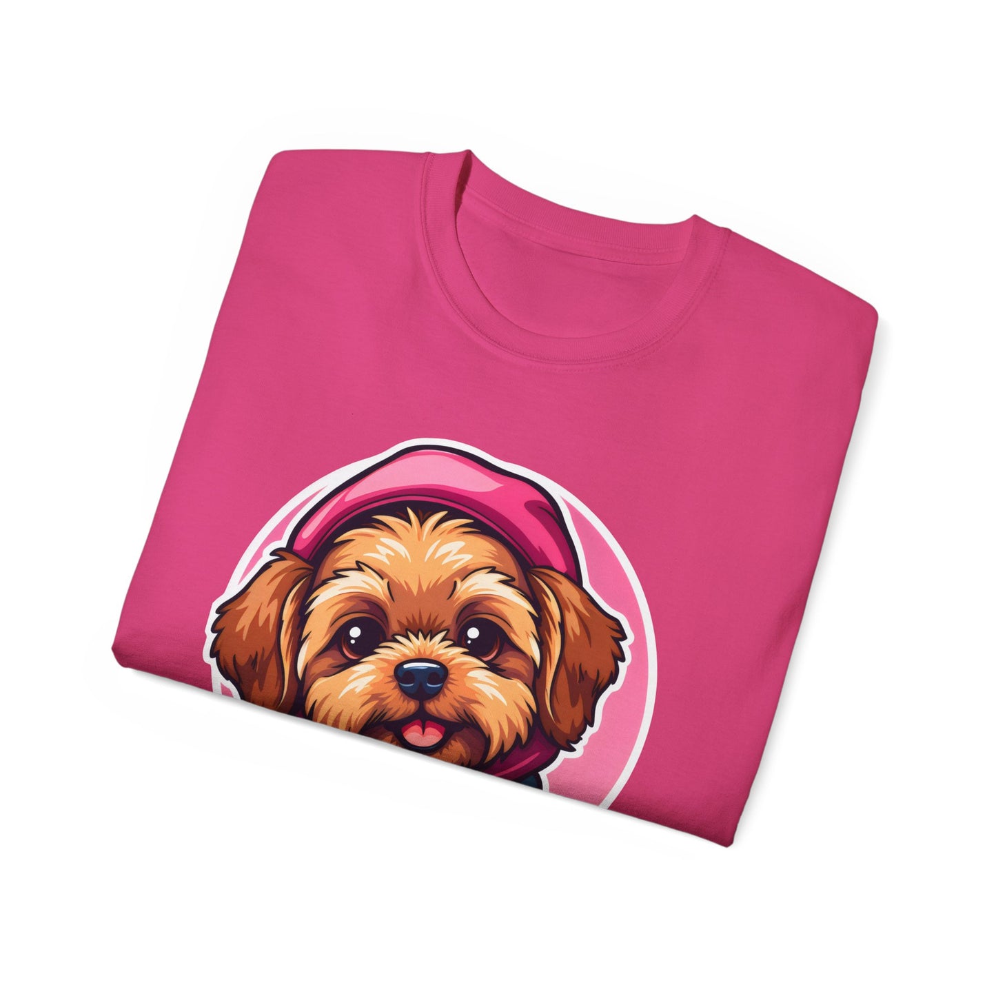 Poodle Dog Cartoon Pink Ribbon Breast Cancer Awareness Unisex Organic T-Shirt