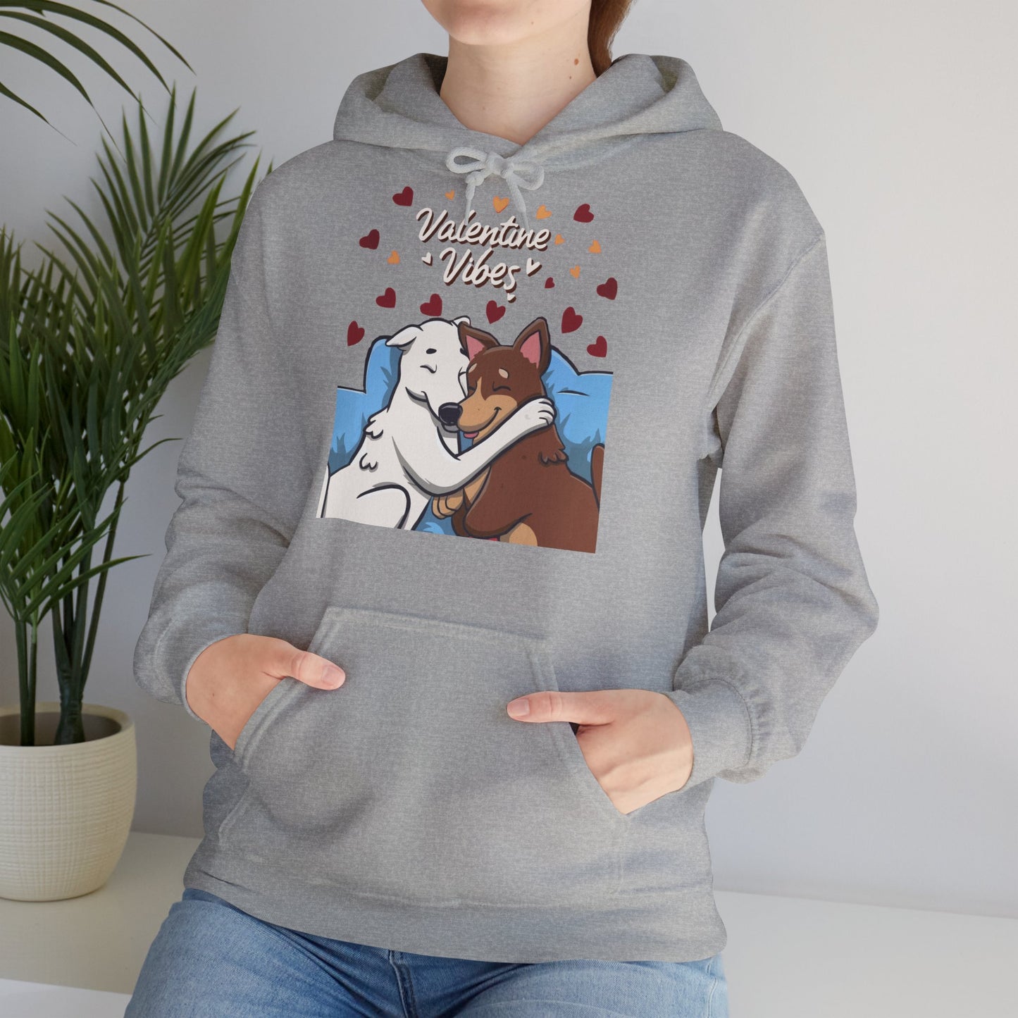 Cute Dog Cartoon Valentine Vibes Unisex Hooded Sweatshirt