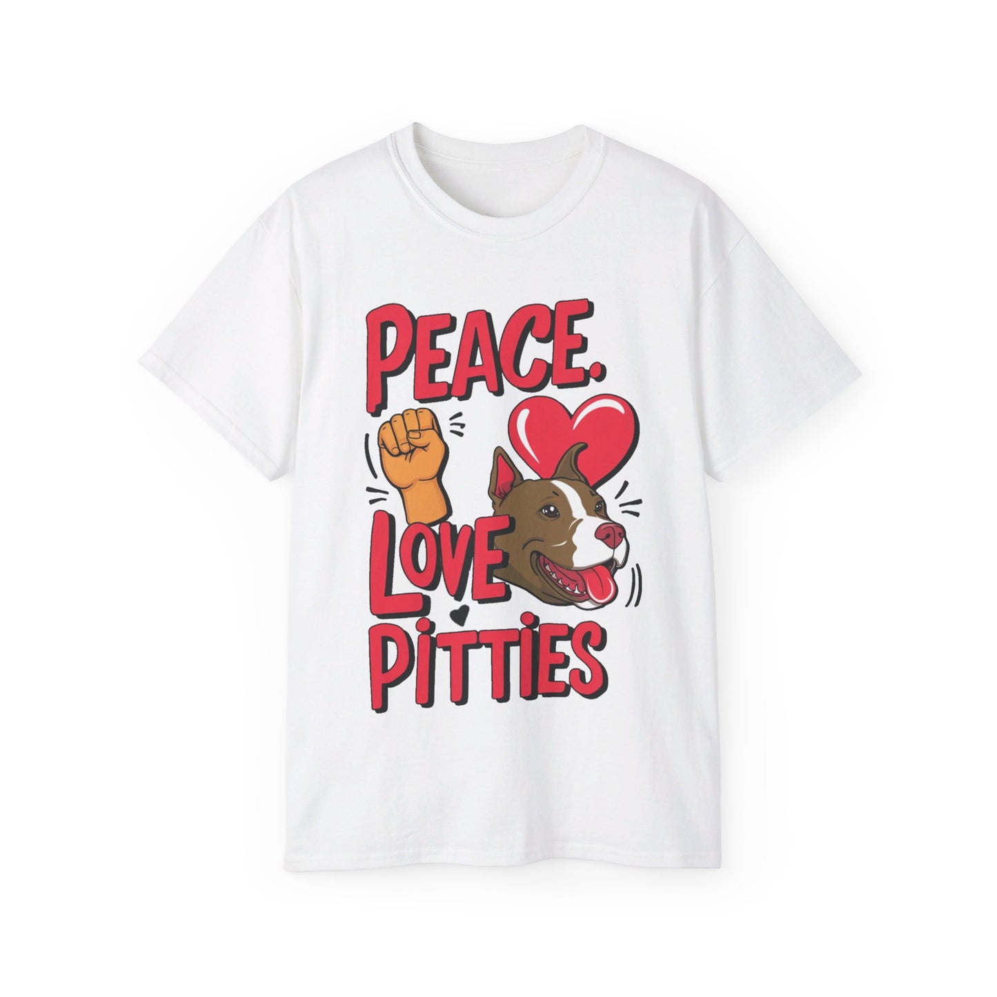 Cute Dog Cartoon Peace Love Pitties Unisex Organic T-Shirt