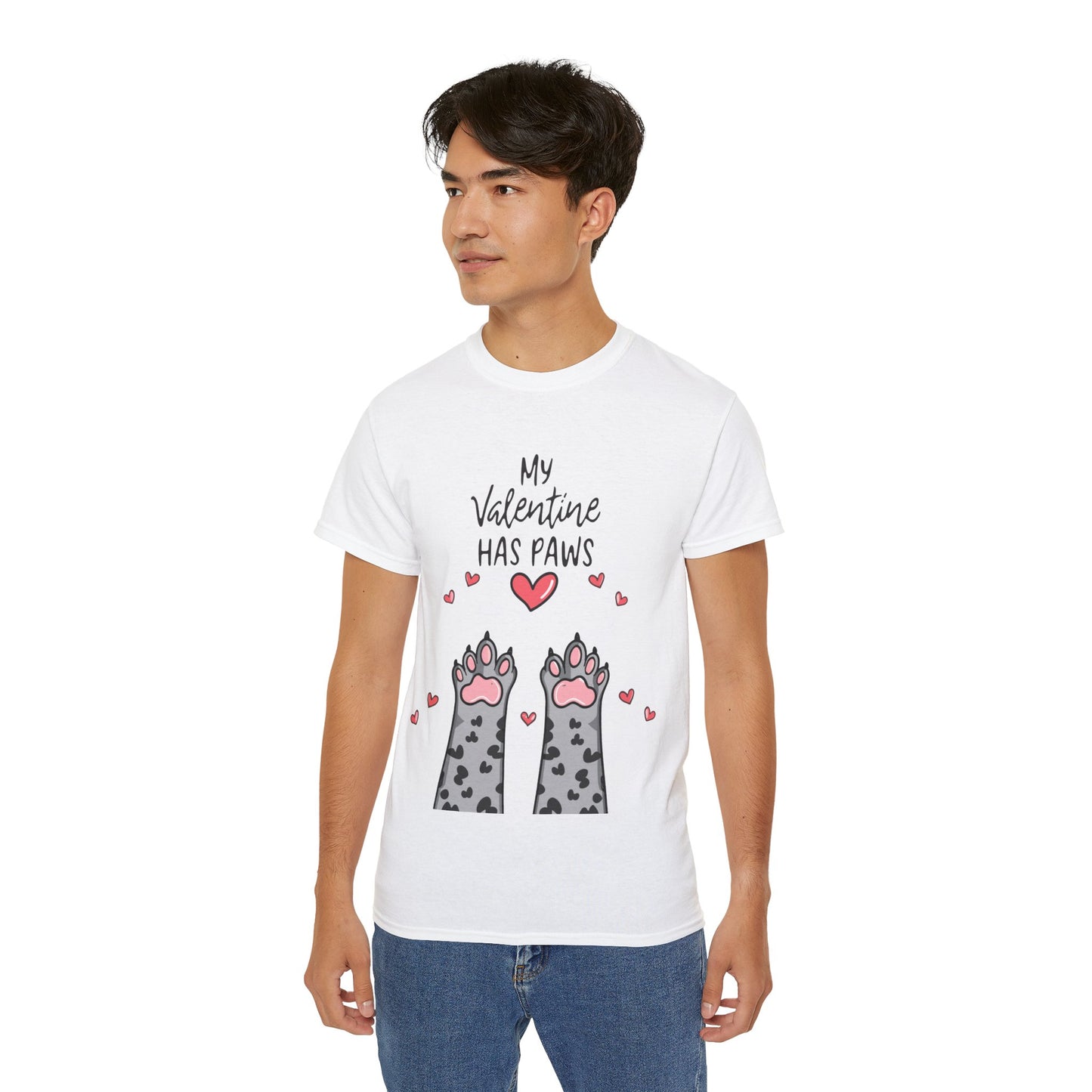 Cute Funny My Valentine Has Paws Unisex Organic T-Shirt