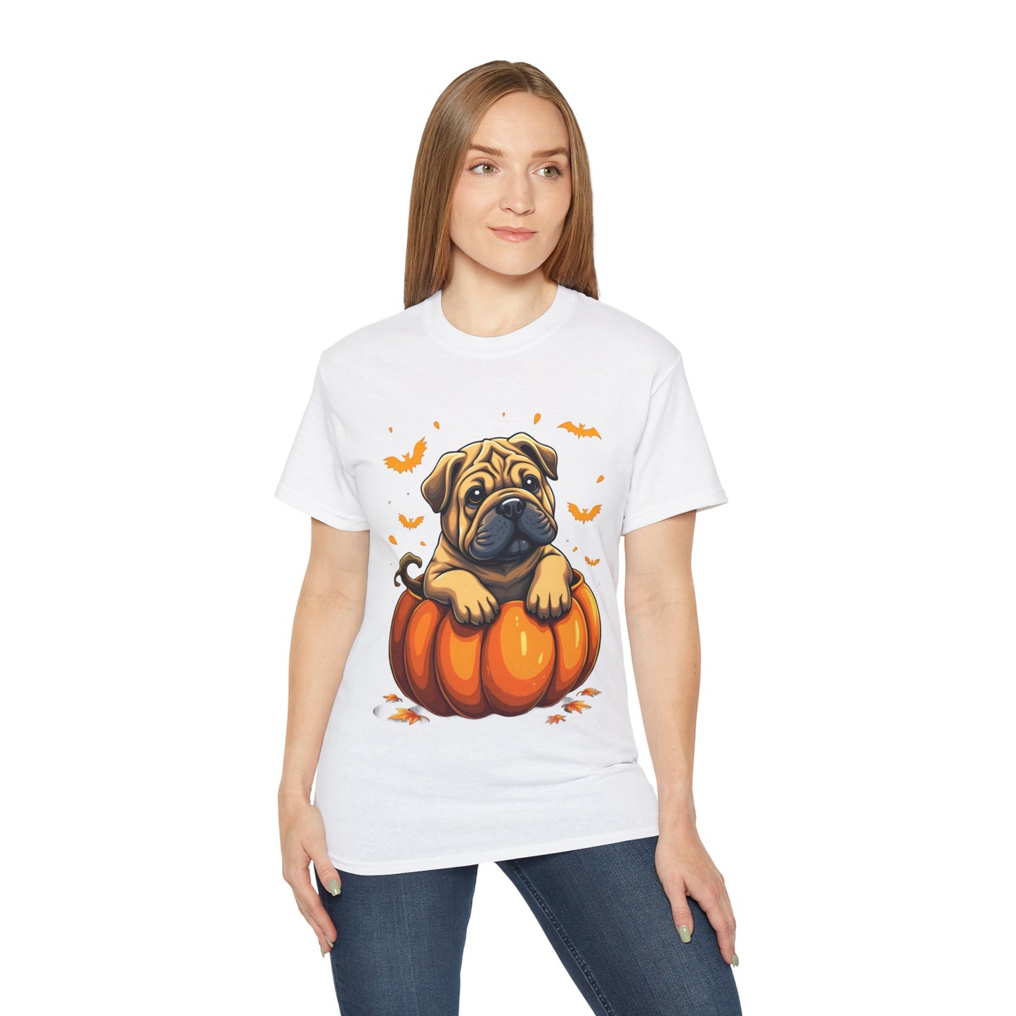 Cute Dog Cartoon Shar Pei Halloween Trick or Treat Unisex Organic T-Shirt