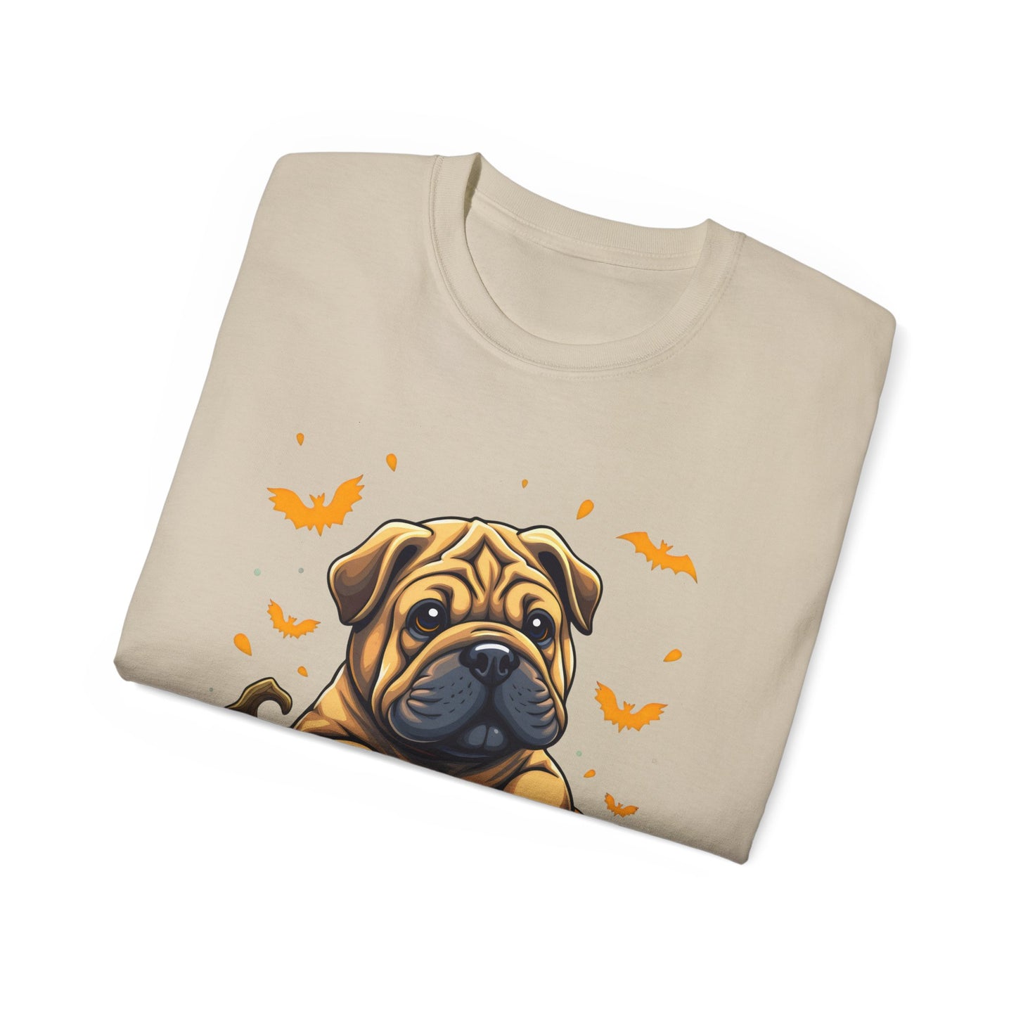 Cute Dog Cartoon Shar Pei Halloween Trick or Treat Unisex Organic T-Shirt