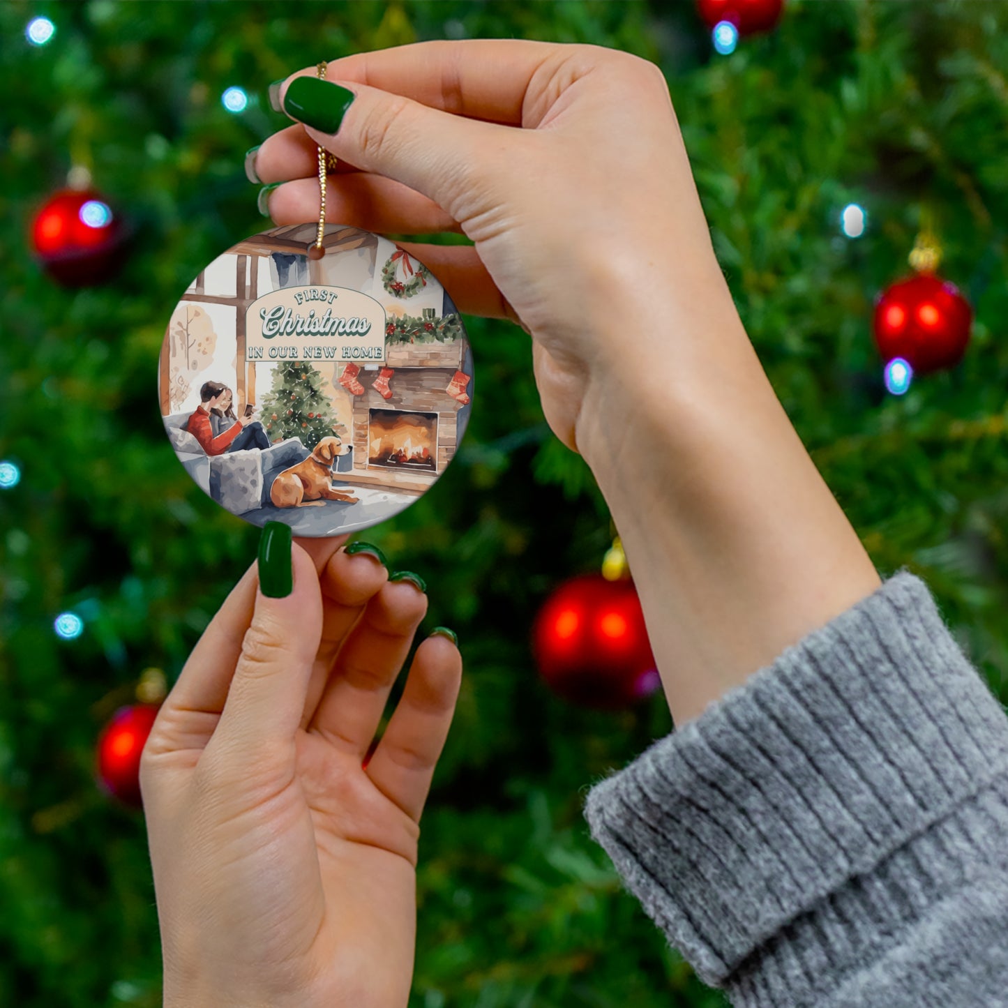 First Christmas in Our New Home Dog Lover Ceramic Ornament, 4 Shapes