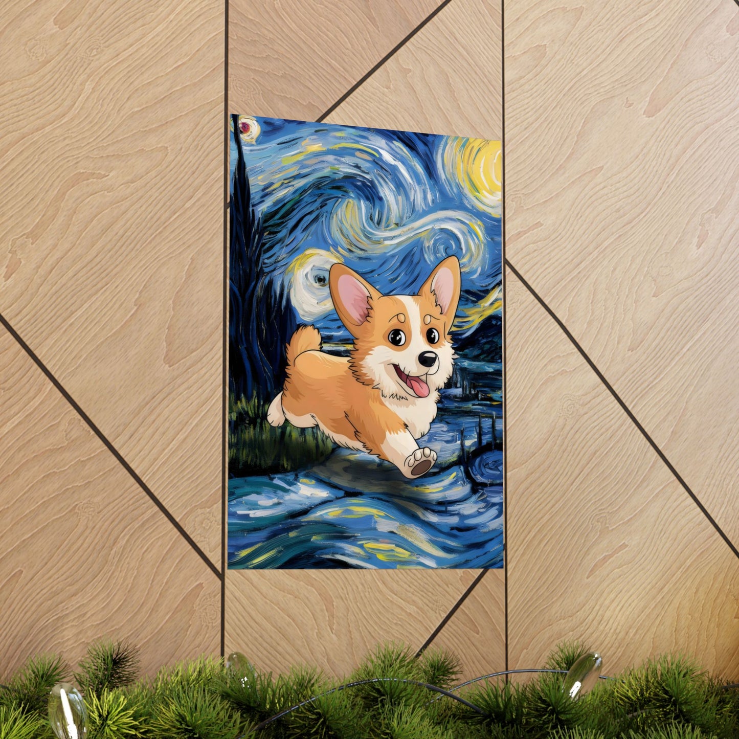 Cute Corgi Van Gogh Starry Night Matte Vertical Posters