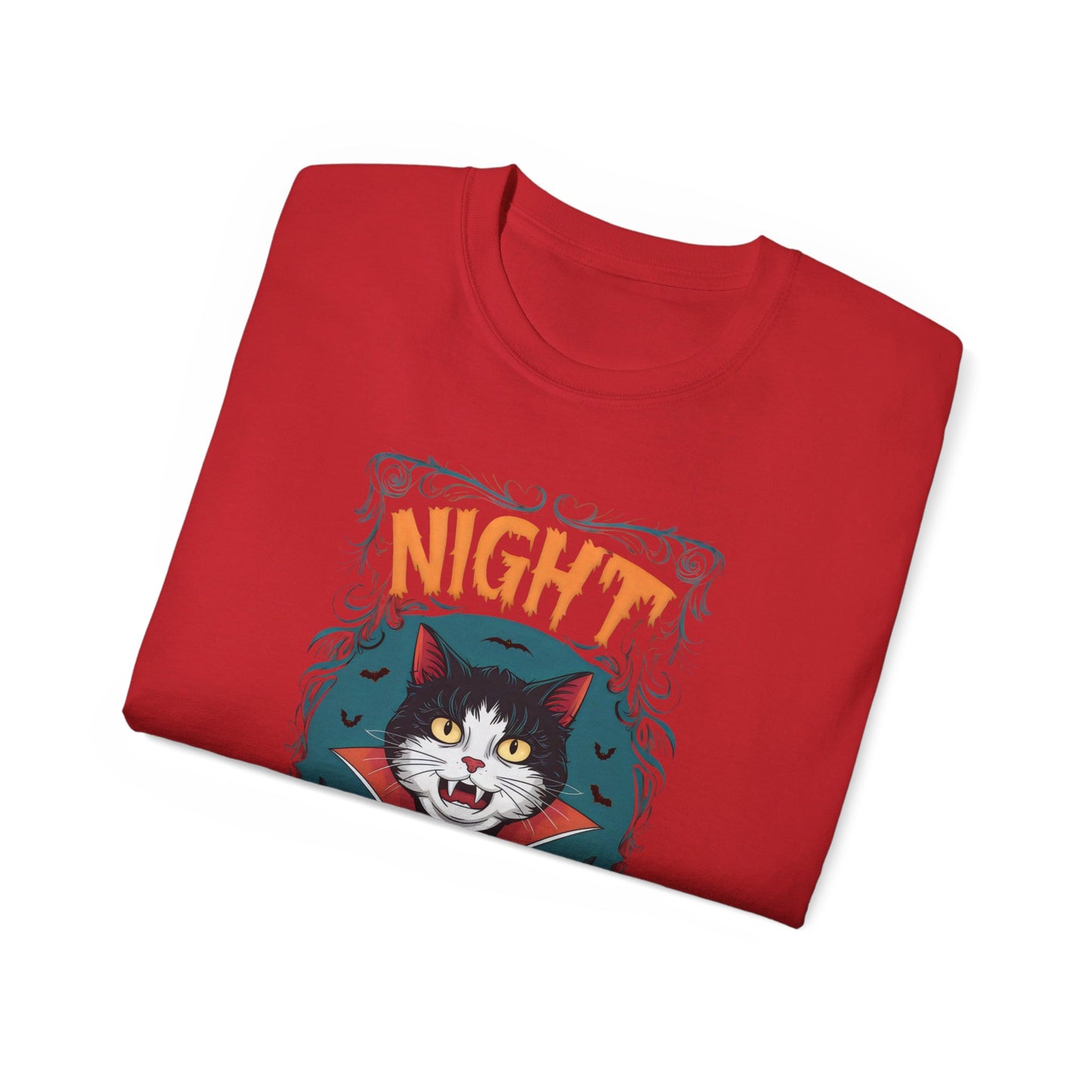 Cute Cat Cartoon Night of the Vampurr Unisex Organic T-Shirt