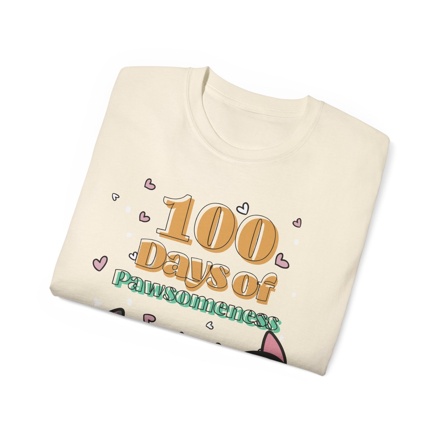 Cute Funny 100 Days of Pawsomeness Pet Lover Unisex Organic T-Shirt