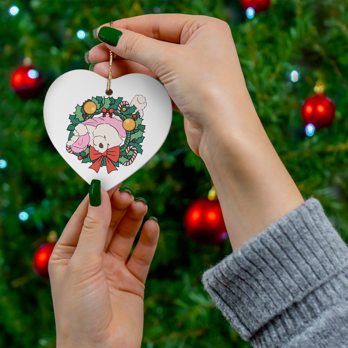 Cheeky Bichon Christmas Ceramic Ornament, 4 Shapes