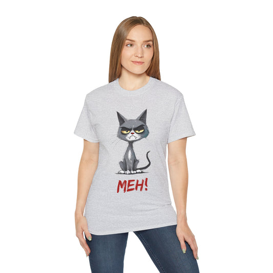 Cute Funny Cartoon Meh Cat Meme Unisex Tee