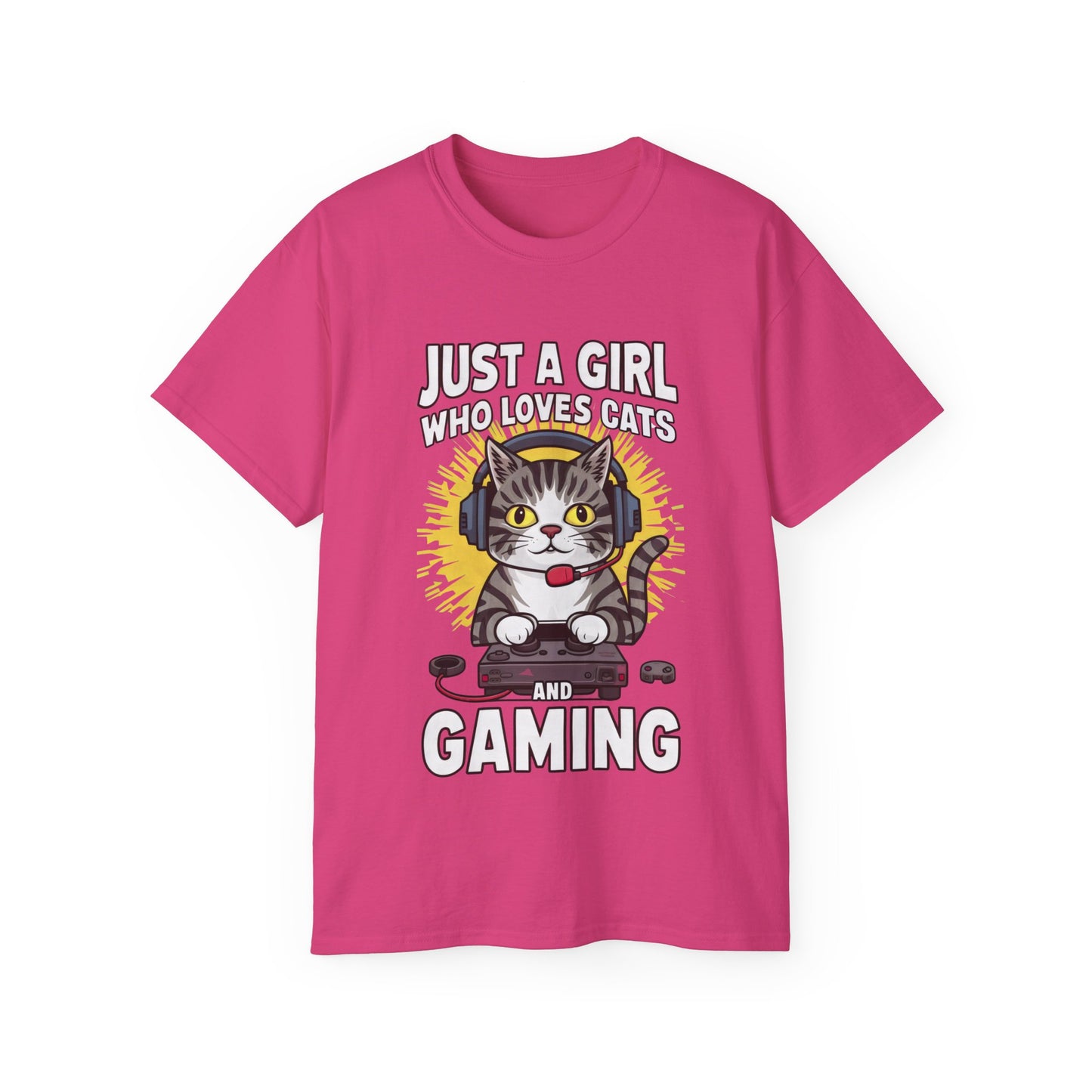 Cute Cartoon Just a Girl Who Loves Cats and Gaming Organic T-Shirt