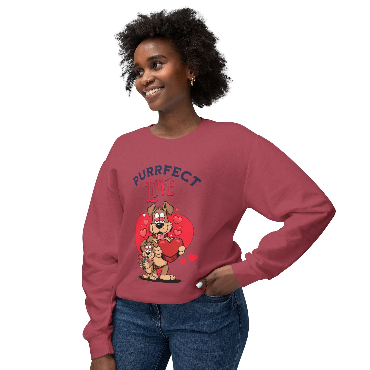 Cute Dog Cartoon Purrfect Love Valentine's Day Crewneck Sweatshirt