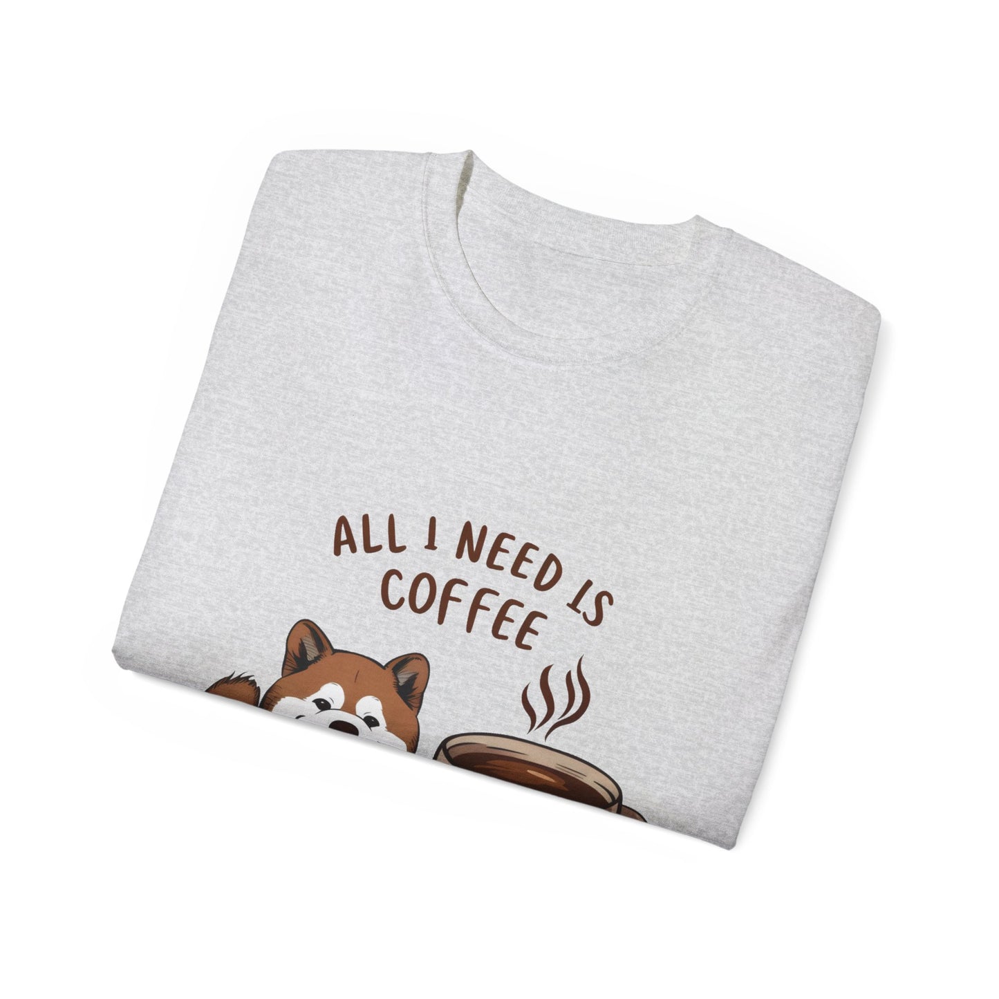 Cute Funny Cartoon All I Need is Coffee and My Akita Unisex Organic T-Shirt