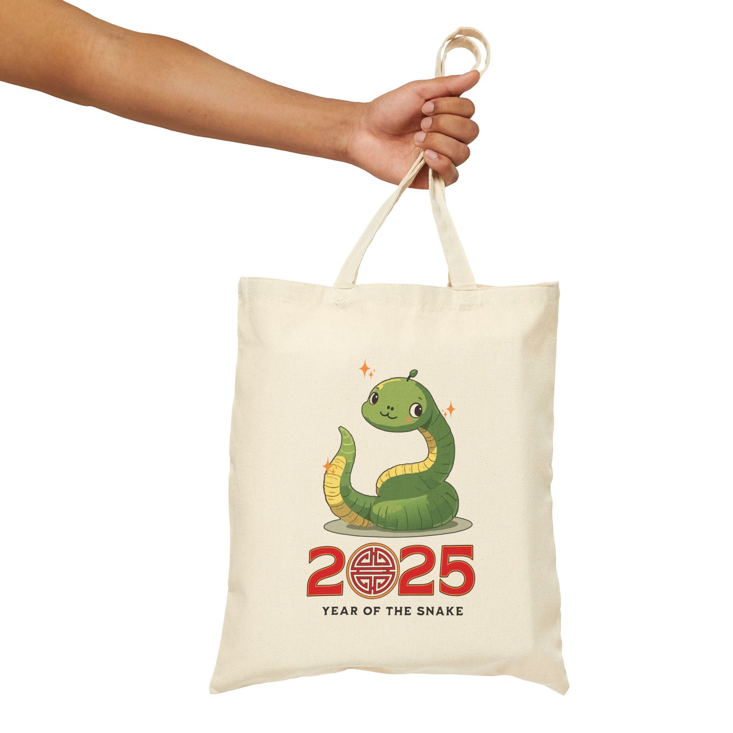 Cotton Canvas Tote Bag - Cute Cartoon 2025 Year of the Snake Design