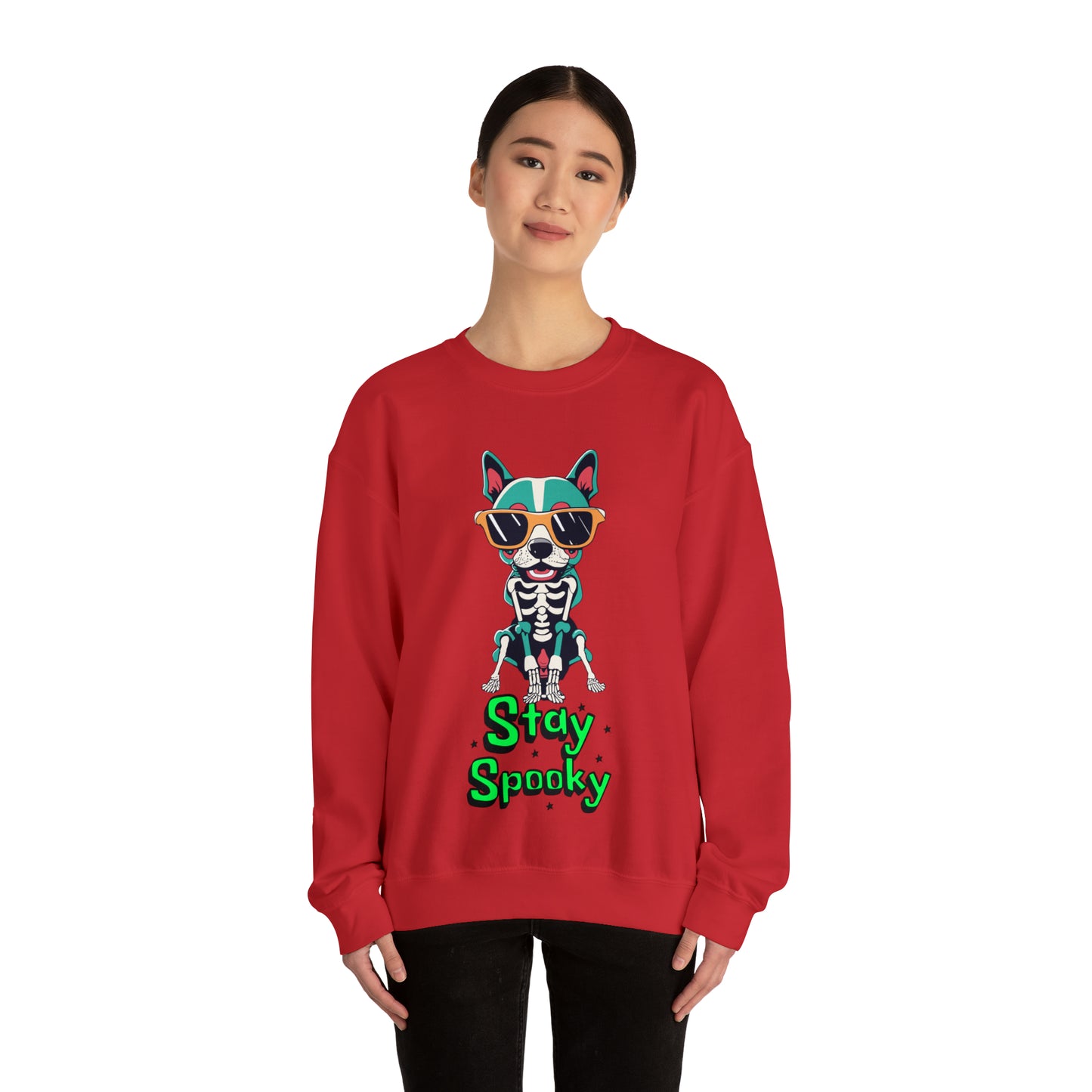 Cute Funny Stay Spooky Skeleton Dog Unisex Crewneck Sweatshirt