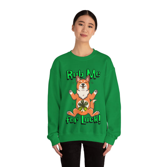 Cute Dog Cartoon St Patrick's Day Rub Me for Luck Crewneck Sweatshirt