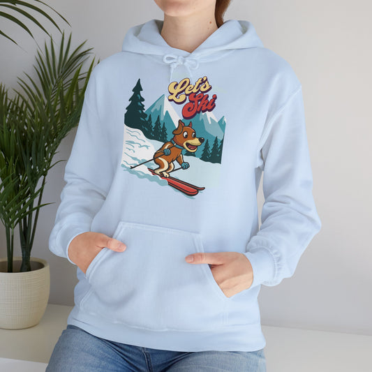 Cute Funny Dog Cartoon Let's Ski Unisex Hooded Sweatshirt