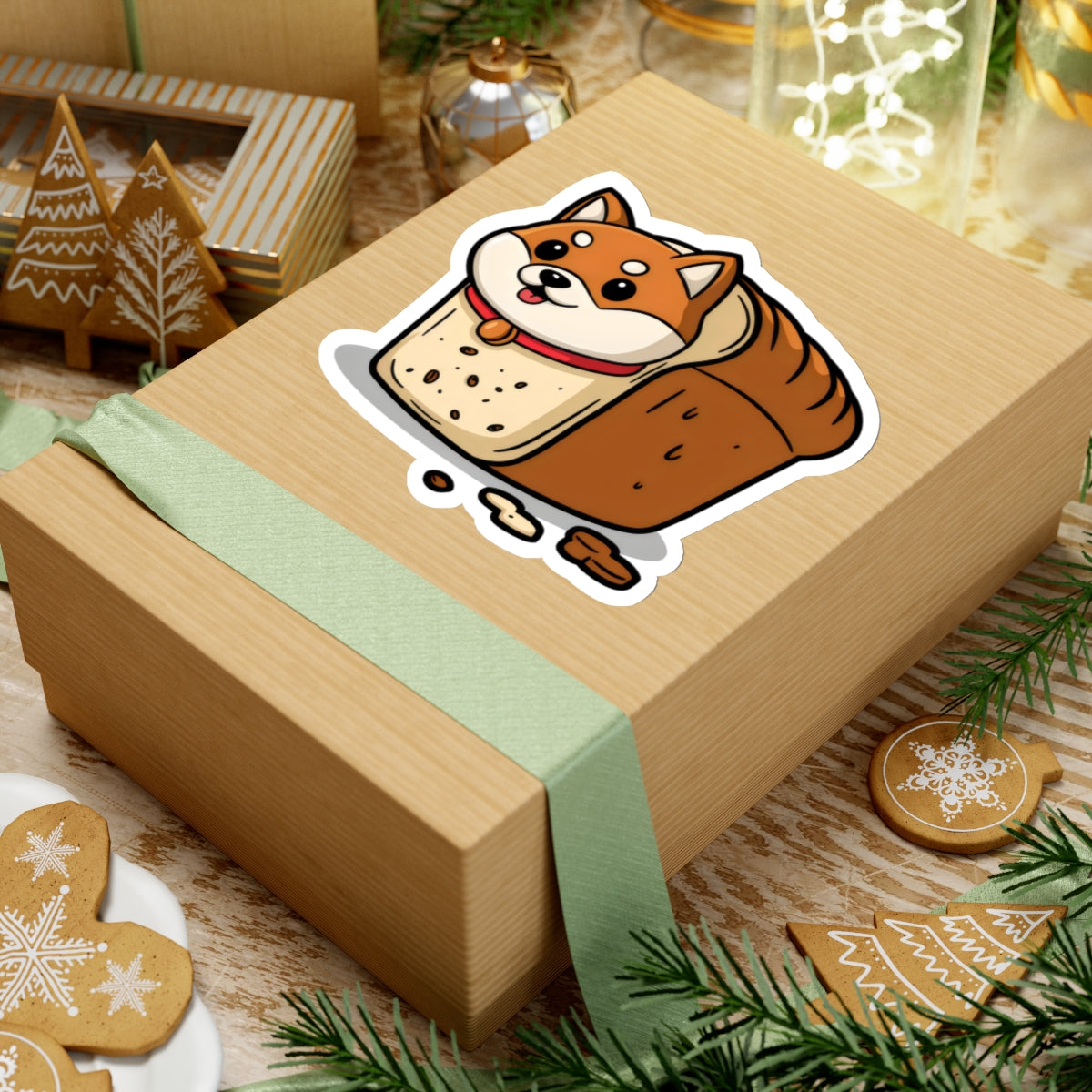 Cute Funny Dog Cartoon Shiba Bread Loaf Kiss-Cut Stickers