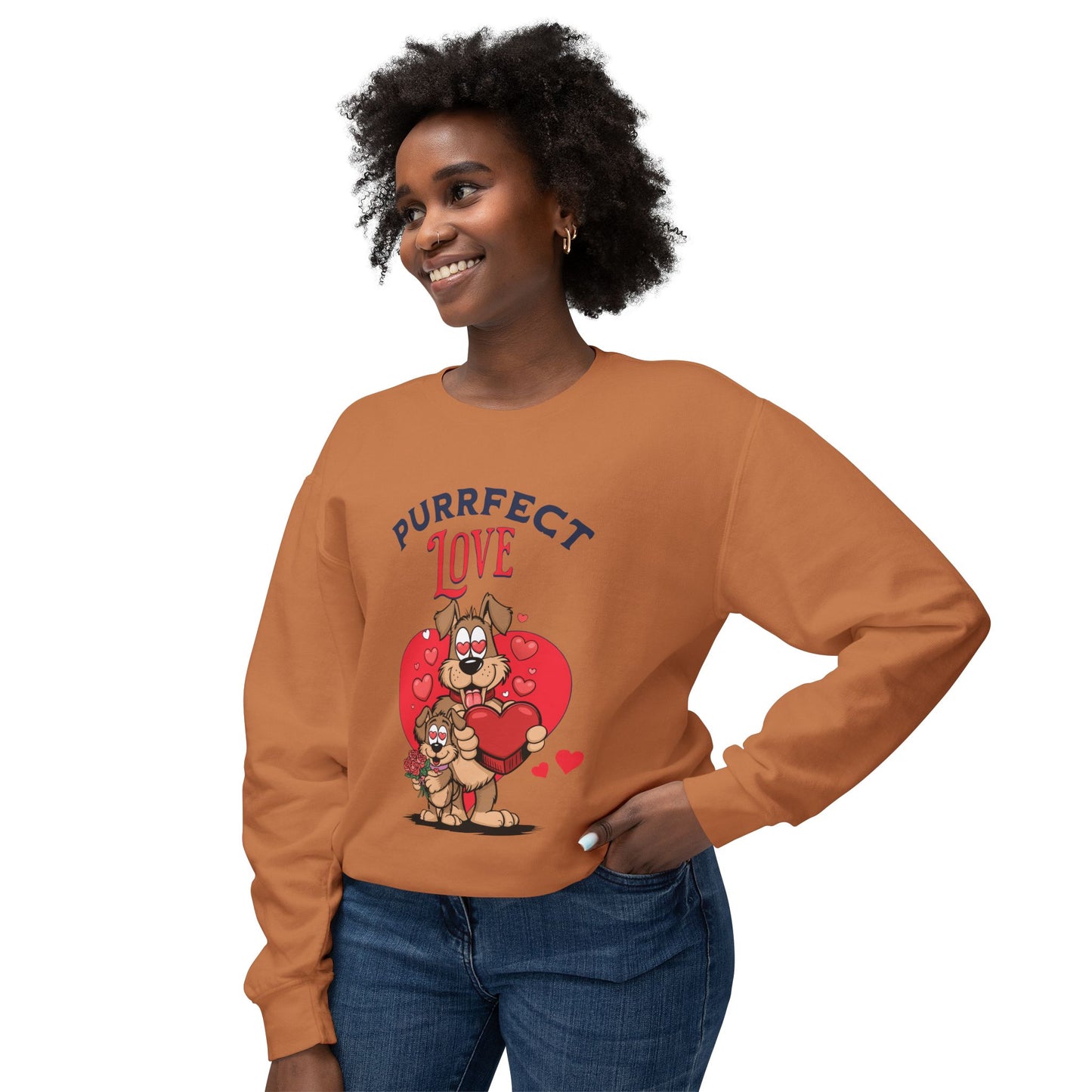 Cute Dog Cartoon Purrfect Love Valentine's Day Crewneck Sweatshirt