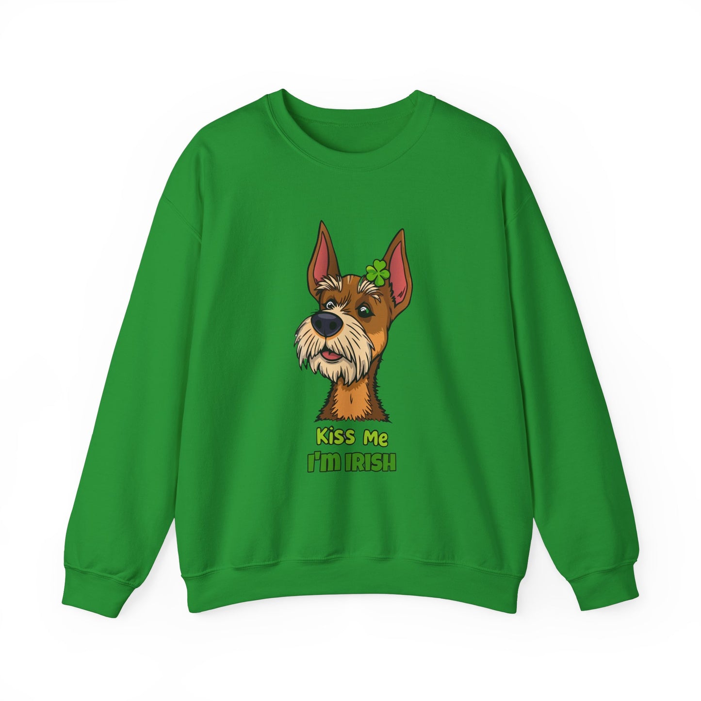 Cute Dog Cartoon Irish Terrier Kiss Me I'm Irish Meme Crewneck Sweatshirt