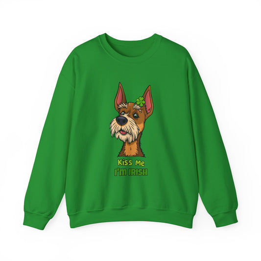 Cute Dog Cartoon Irish Terrier Kiss Me I'm Irish Meme Crewneck Sweatshirt