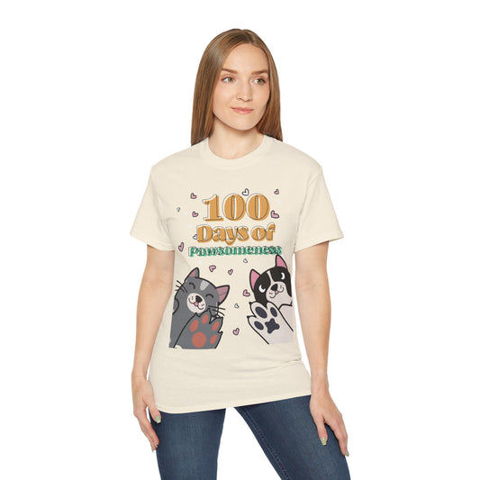 Cute Funny 100 Days of Pawsomeness Pet Lover Unisex Organic T-Shirt