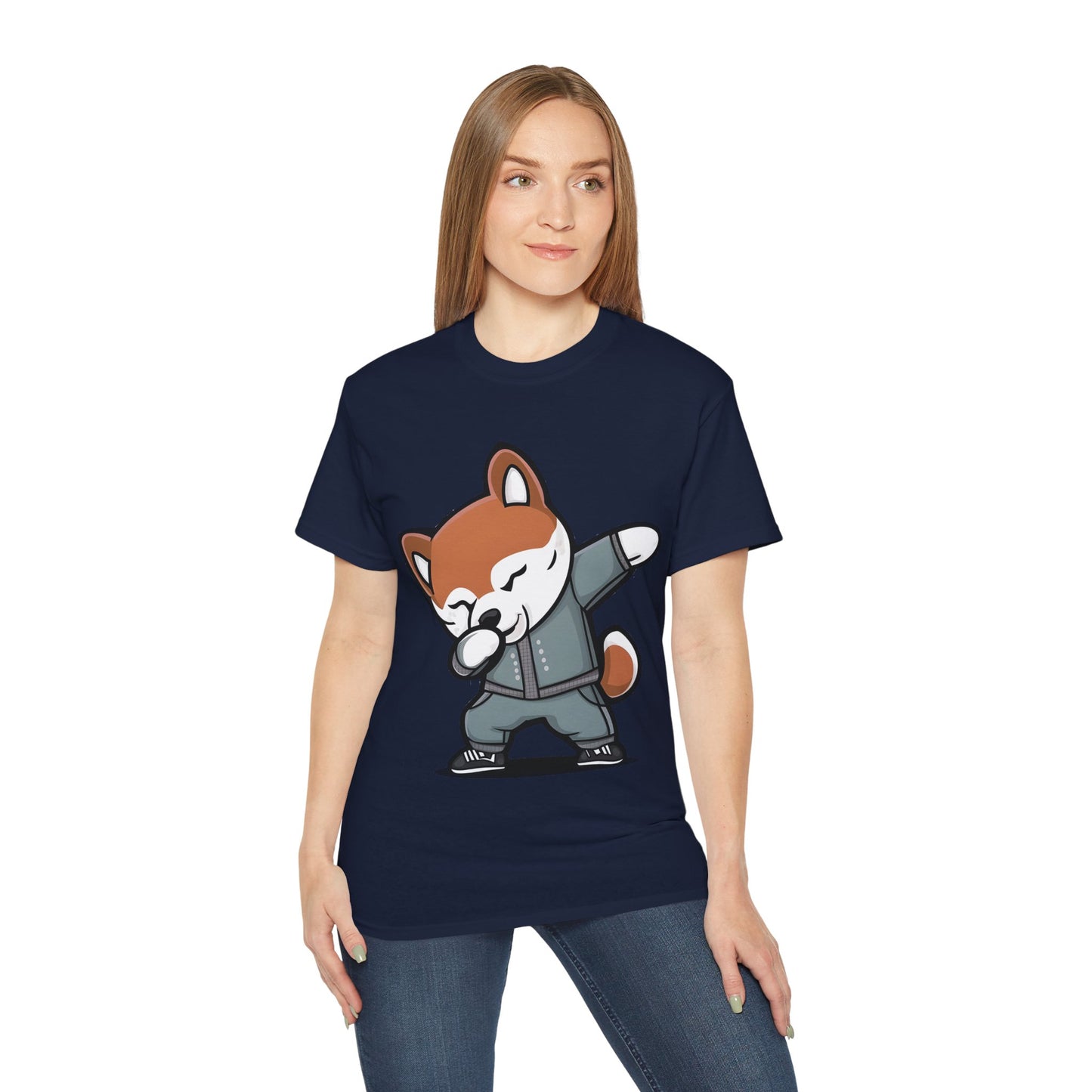 Cute Dog Cartoon Dabbing Shiba Unisex Organic T-Shirt