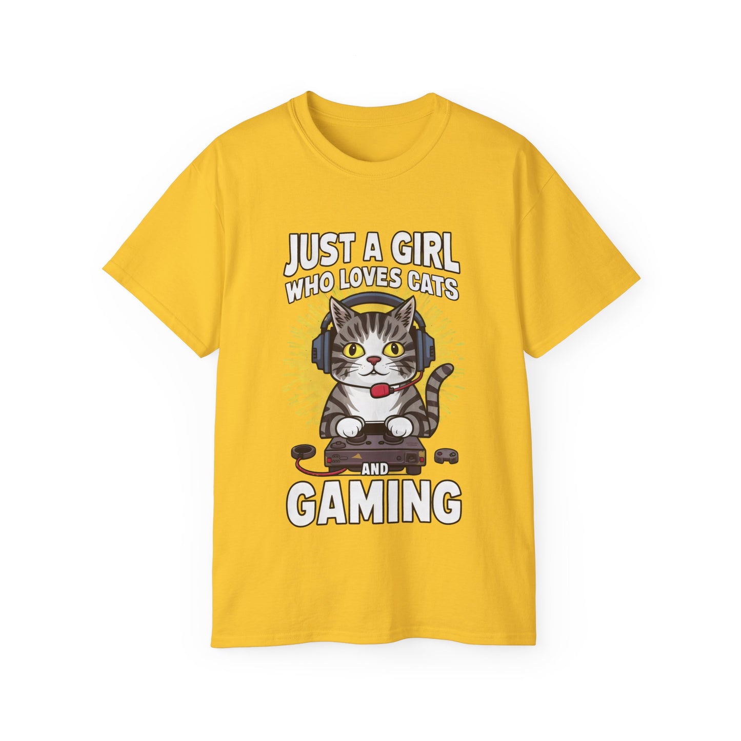 Cute Cartoon Just a Girl Who Loves Cats and Gaming Organic T-Shirt