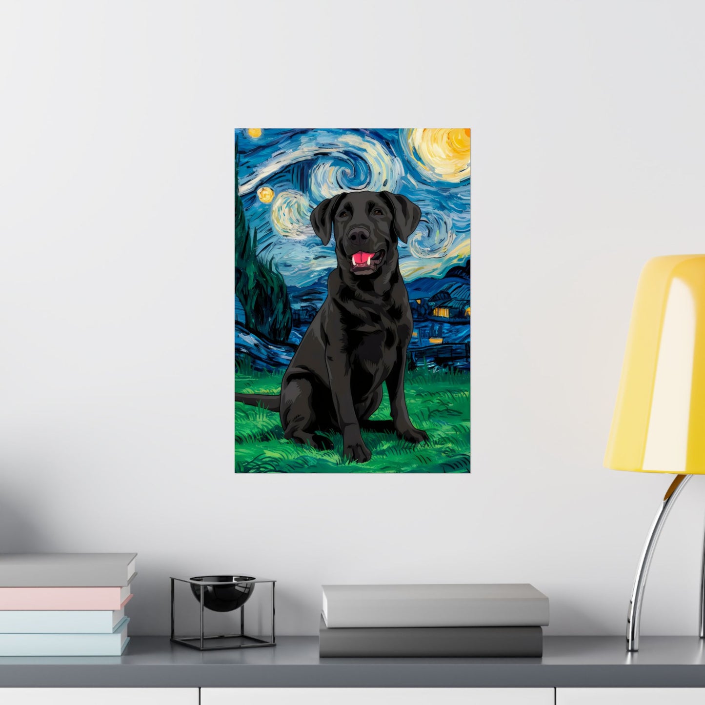 Cute Labrador Van Gogh Starry Night Matte Vertical Posters