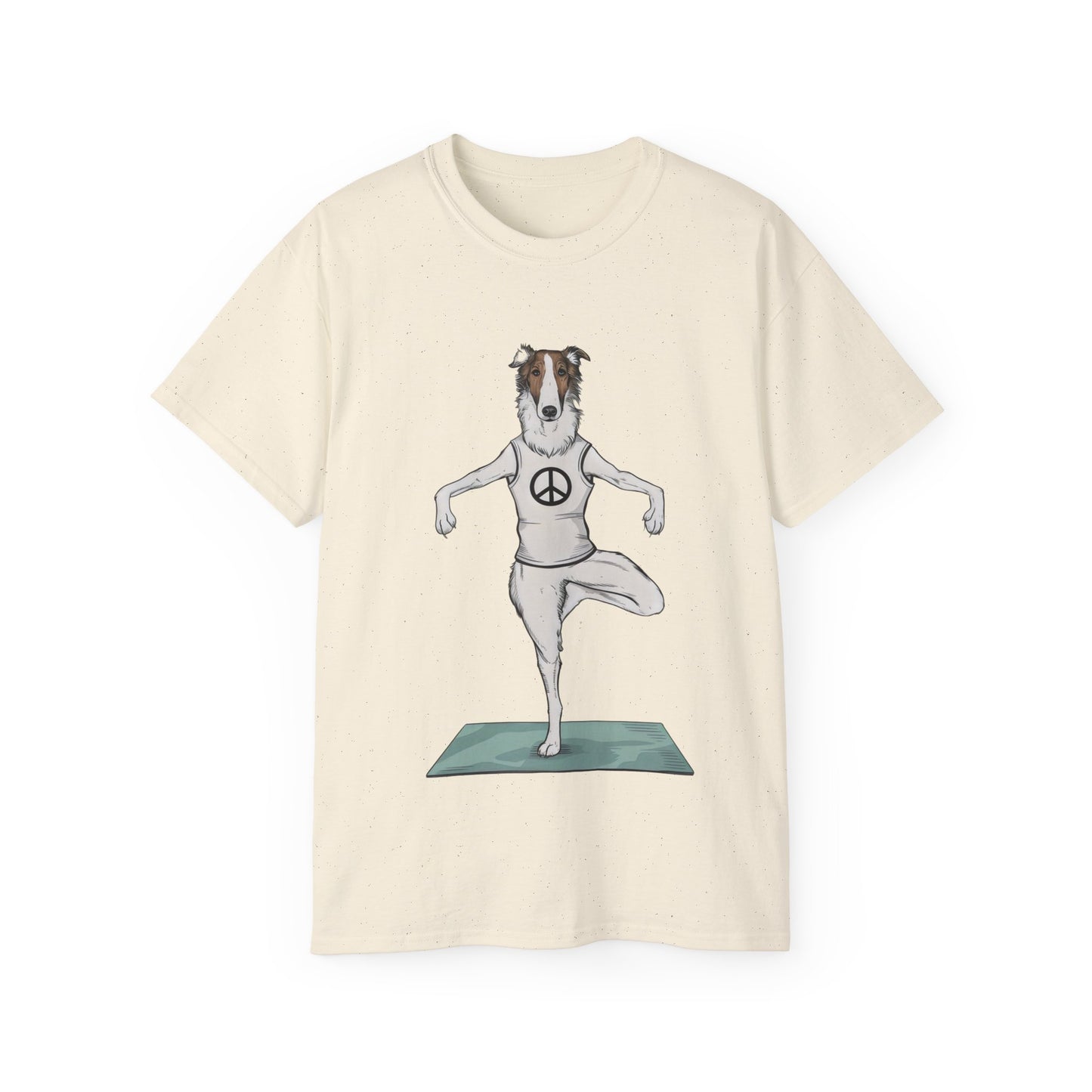 Cute Funny Cartoon Borzo Practising Yoga Organic T-Shirt